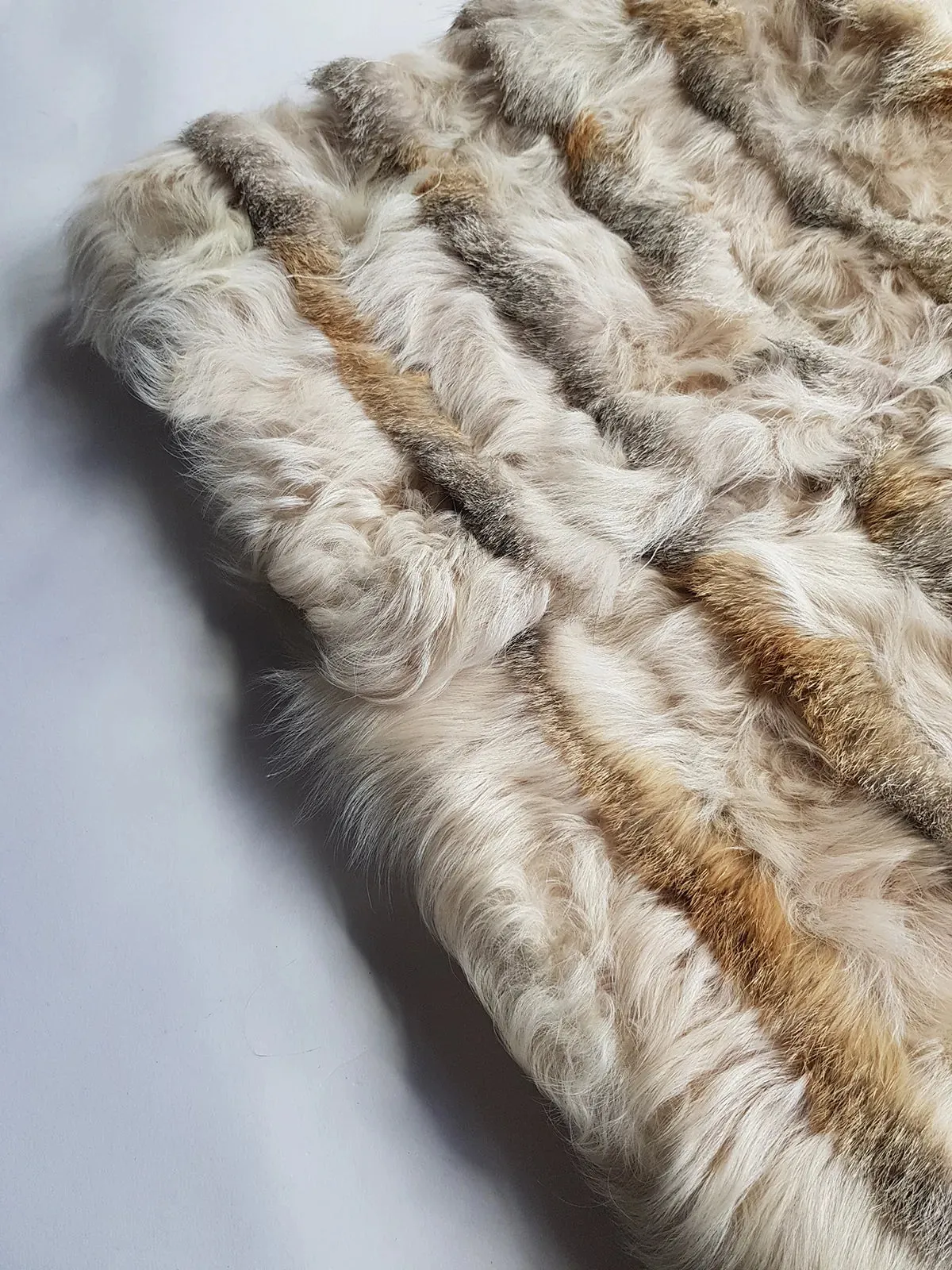 1960s Vintage Fox Fur & Curly Lamswool Coat - Very Light with Super Soft Contrasting Layers of Fur - Cream & Caramel Brown Tones - Elbow Length Sleeves