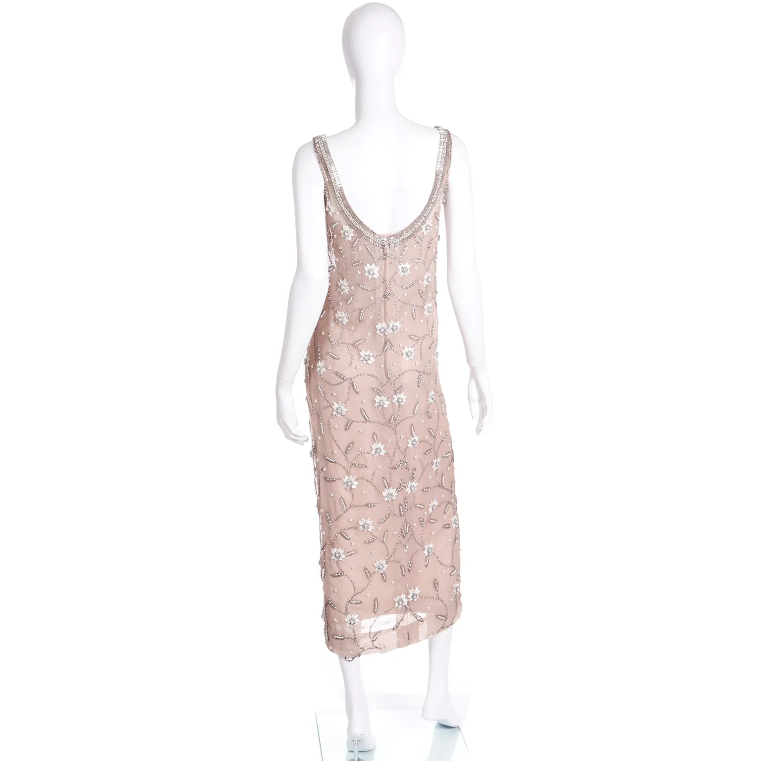 1970s Victoria Royal Beaded Champagne Neutral Vintage Evening Dress