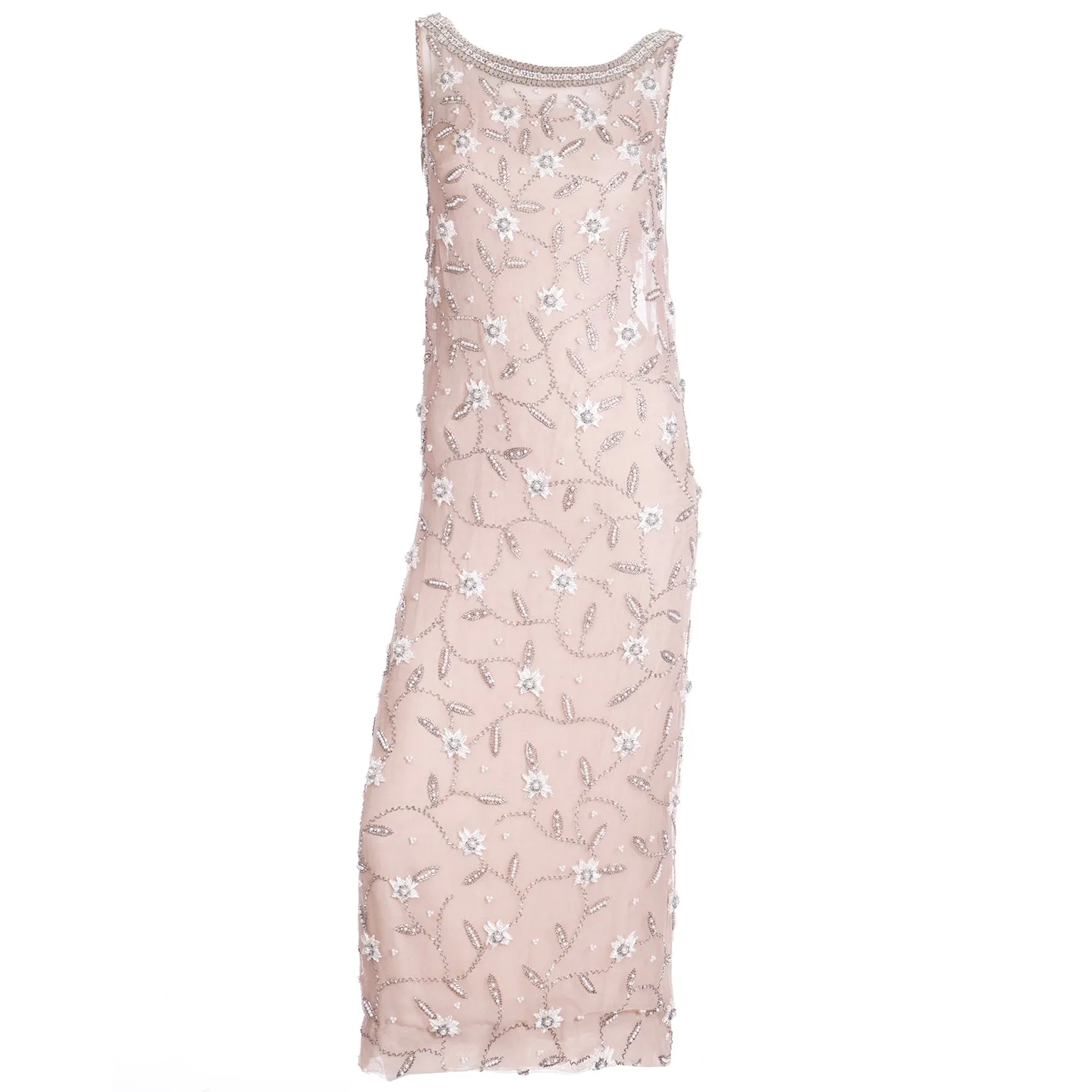 1970s Victoria Royal Beaded Champagne Neutral Vintage Evening Dress