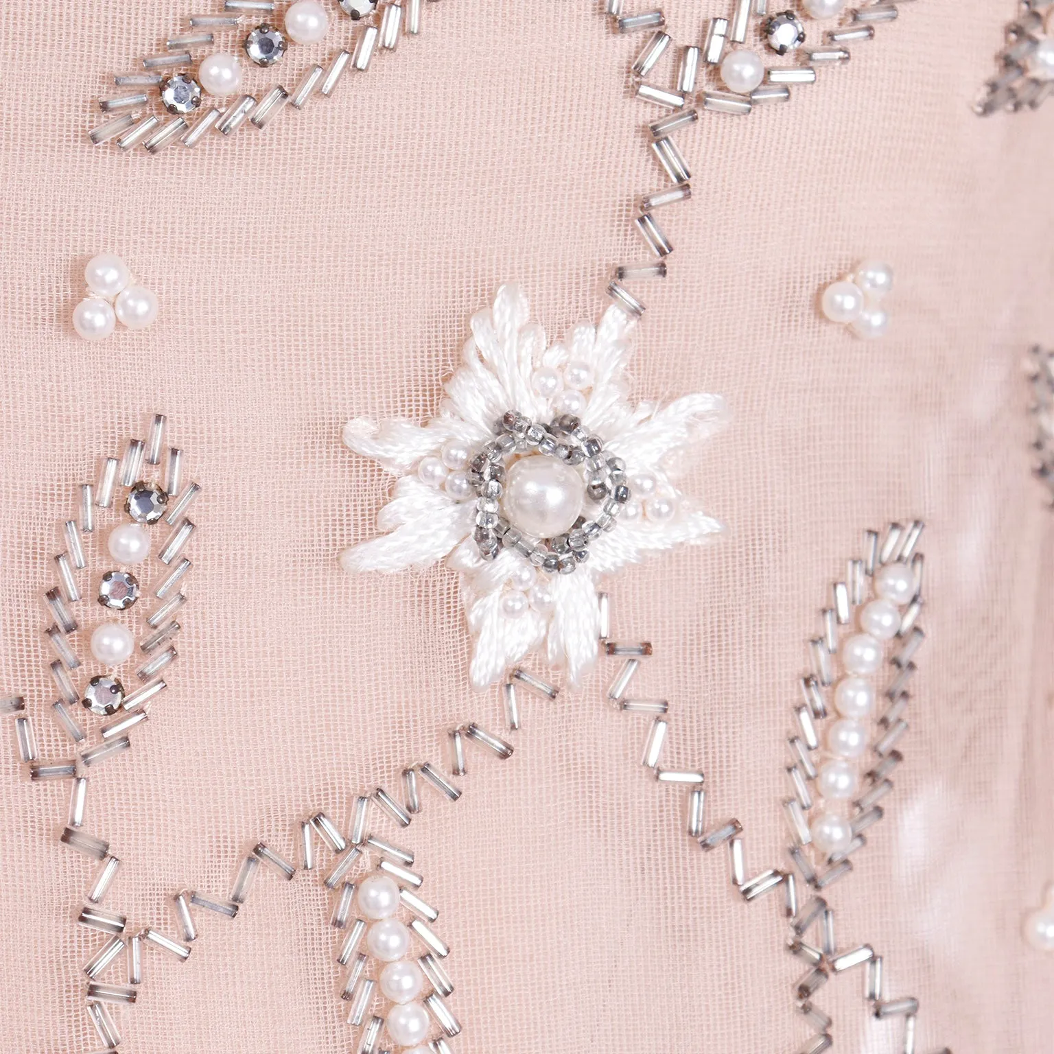 1970s Victoria Royal Beaded Champagne Neutral Vintage Evening Dress