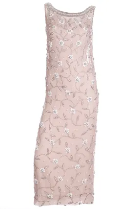 1970s Victoria Royal Beaded Champagne Neutral Vintage Evening Dress