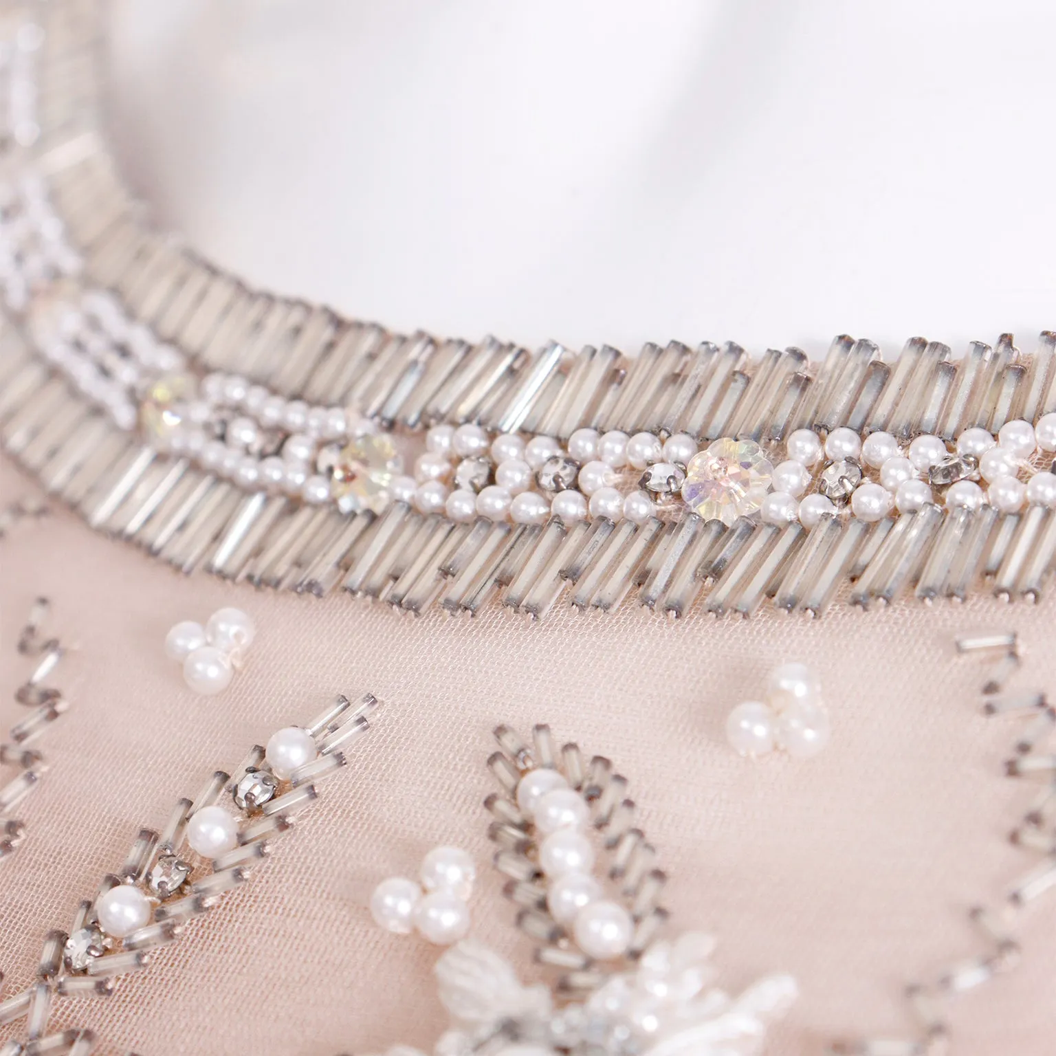 1970s Victoria Royal Beaded Champagne Neutral Vintage Evening Dress