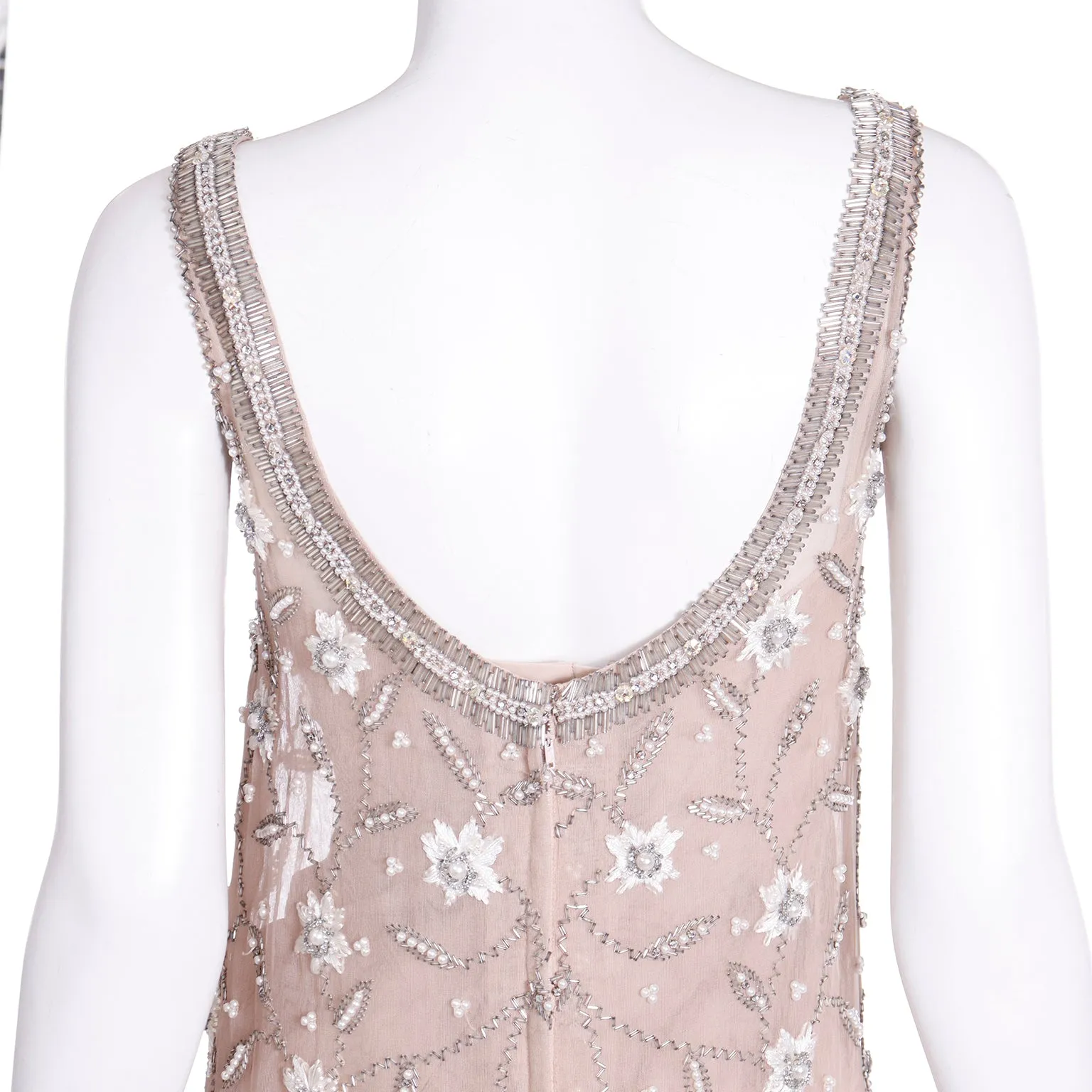 1970s Victoria Royal Beaded Champagne Neutral Vintage Evening Dress