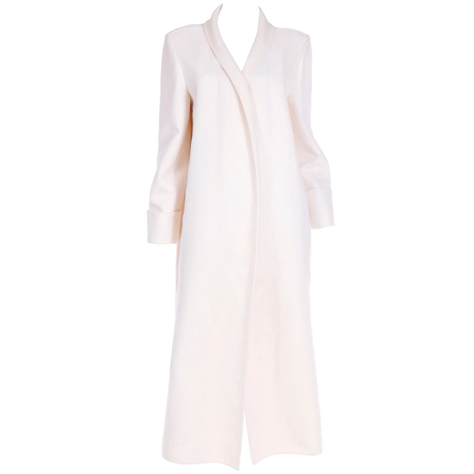 1990s Laura Biagiotti Ivory Vintage Evening Coat w Fine Mesh Overlay