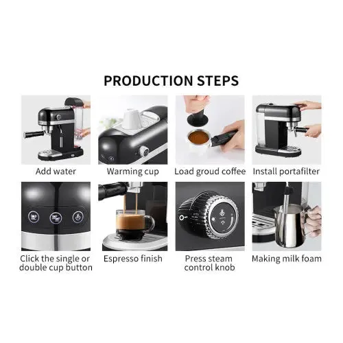 20 Bar Espresso Machine 1350W High Performance With Safety Valve