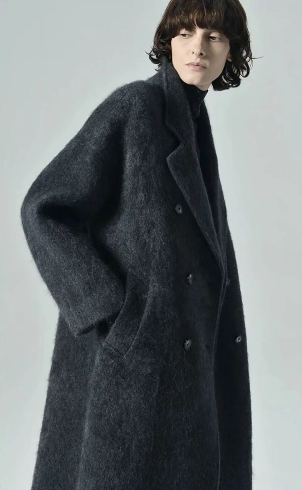2024 fall and winter new simple high luxury cashmere long pull down coat