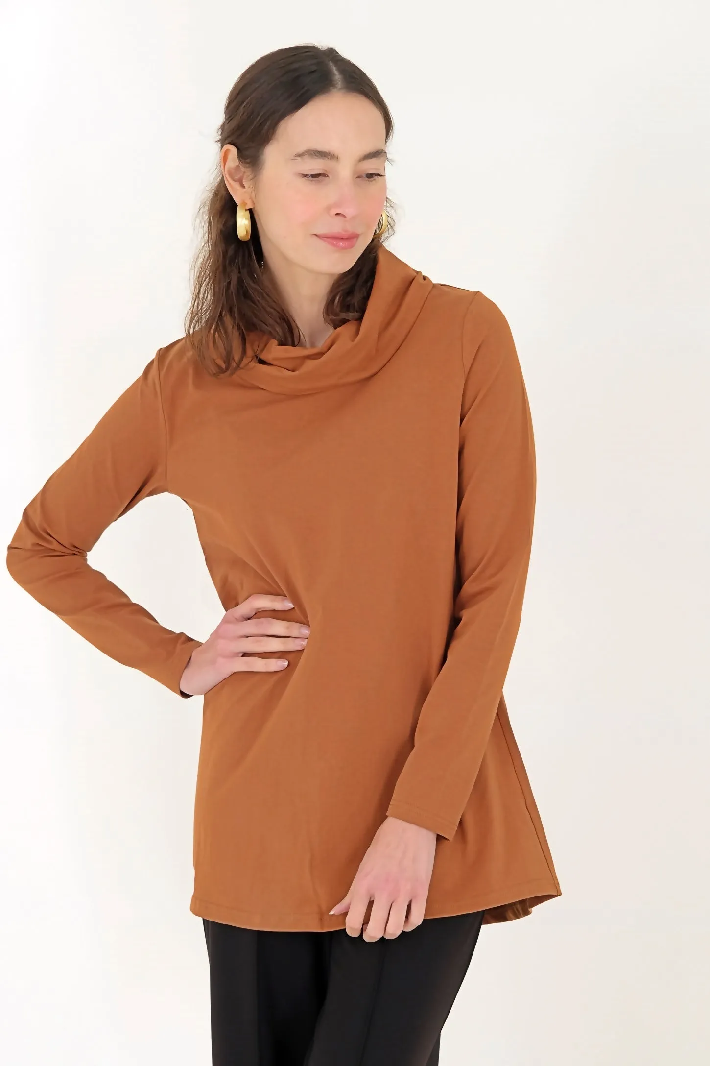 28" Long Sleeve Cowl Neck Tunic