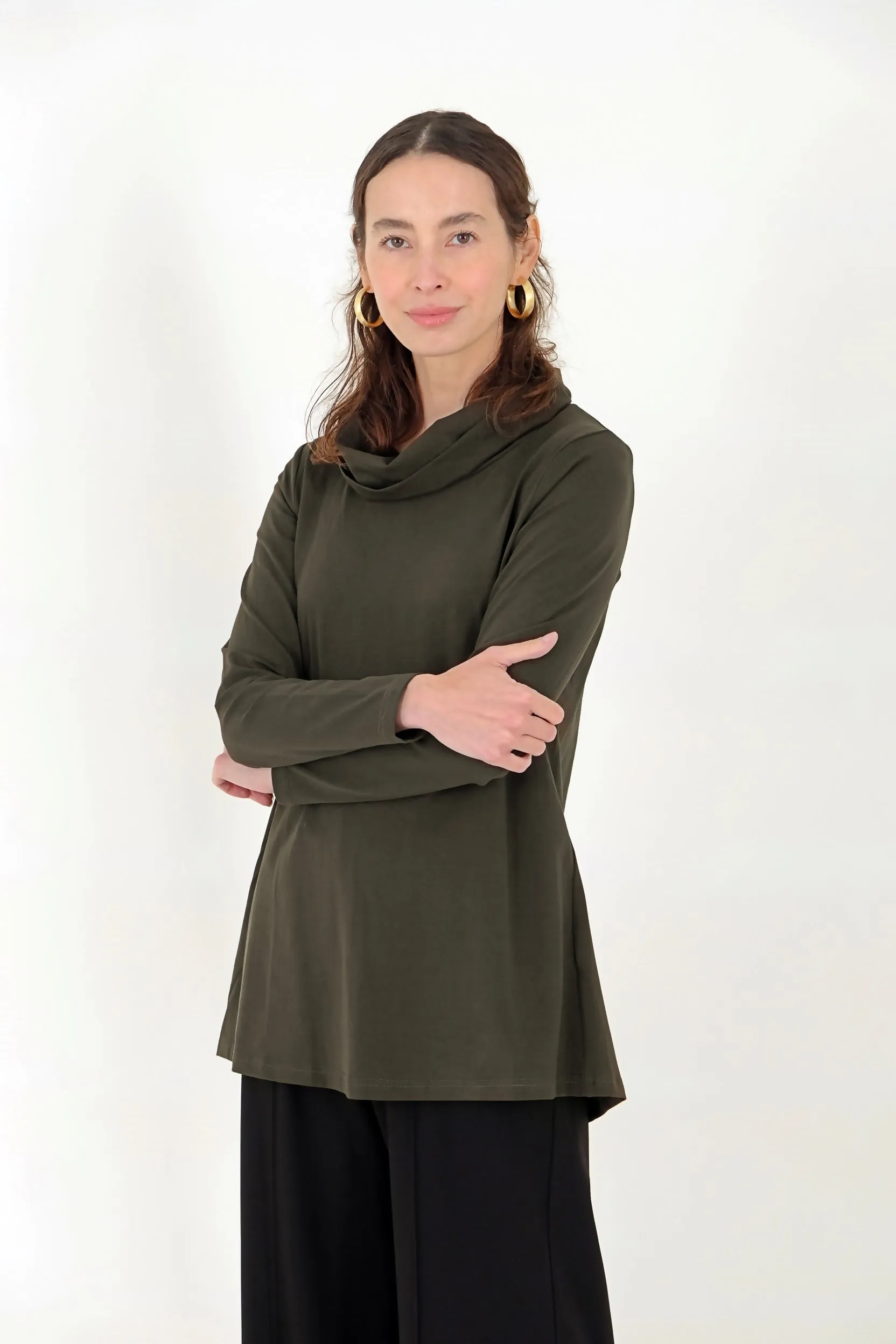 28" Long Sleeve Cowl Neck Tunic