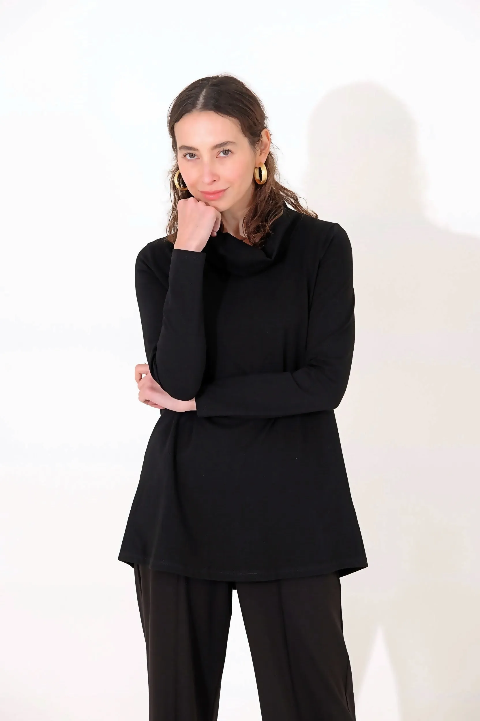 28" Long Sleeve Cowl Neck Tunic
