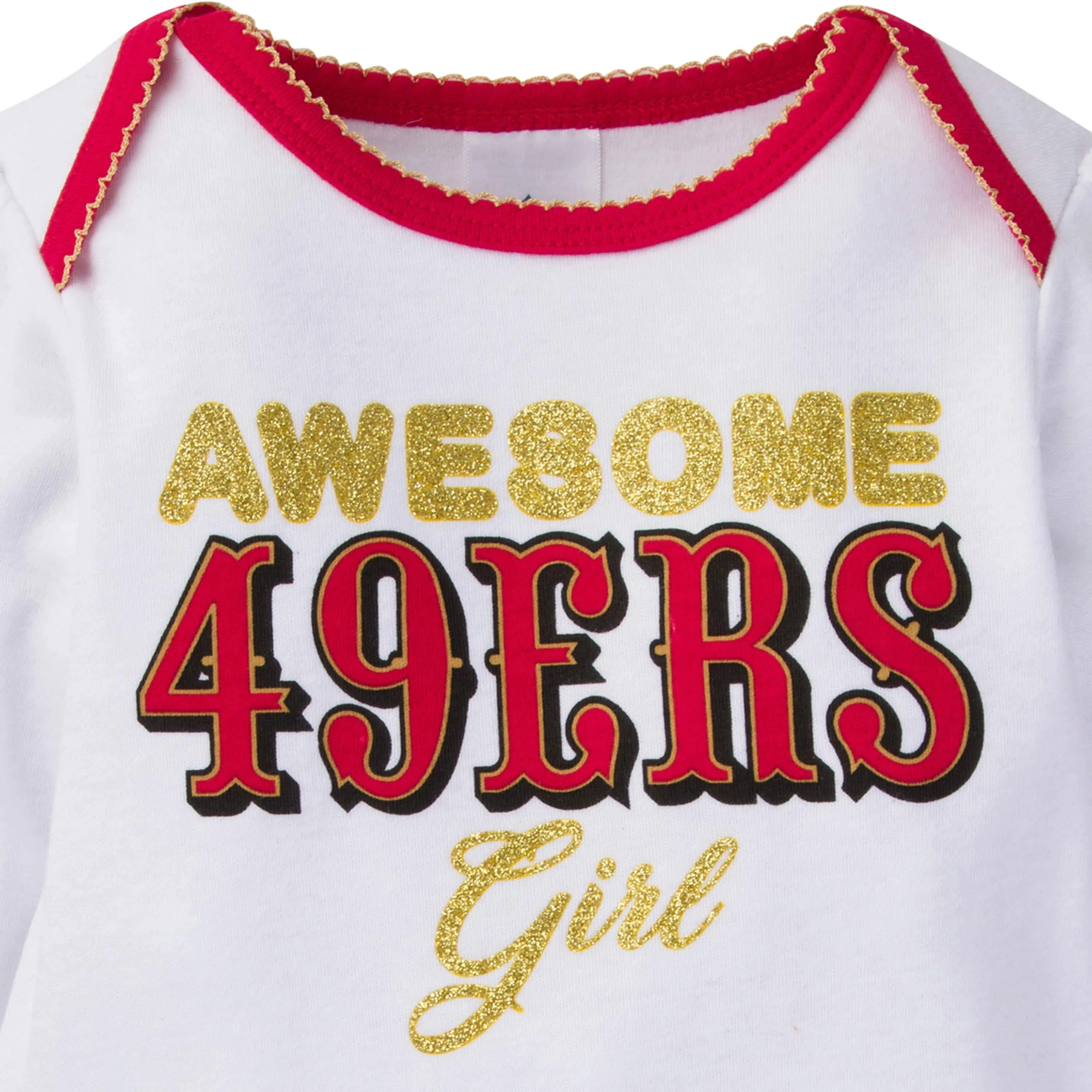 3-Piece Baby Girls 49ers  Bodysuit, Footed Pant, & Cap Set