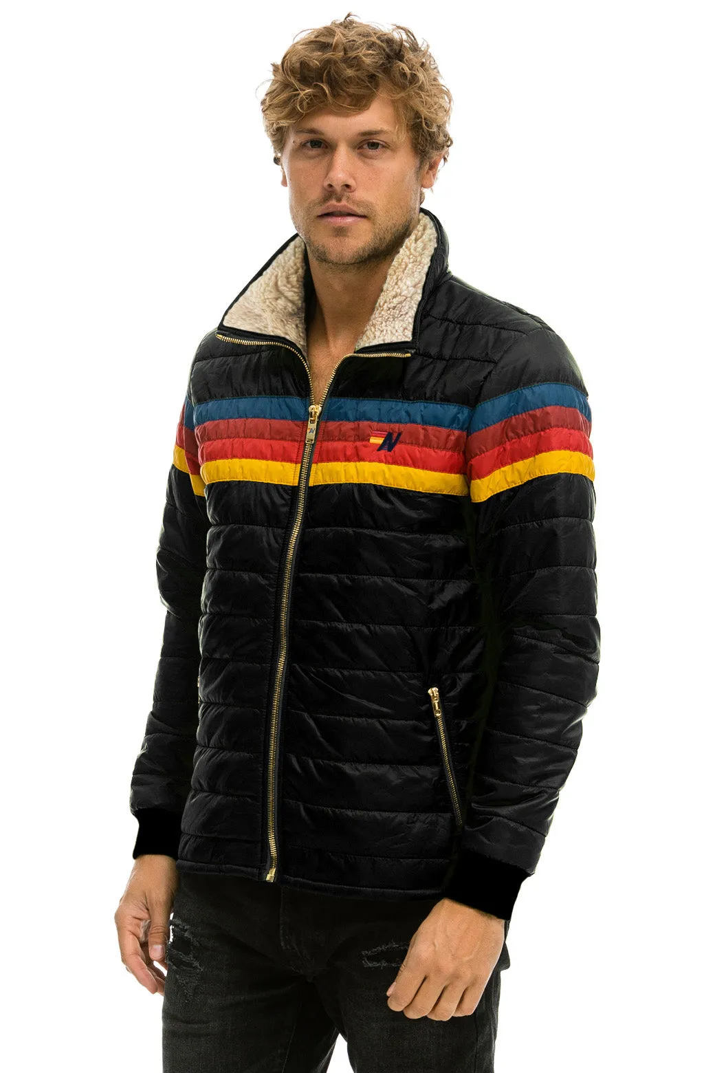 4 STRIPE RAINBOW SLEEVE JACKET  -  BLACK