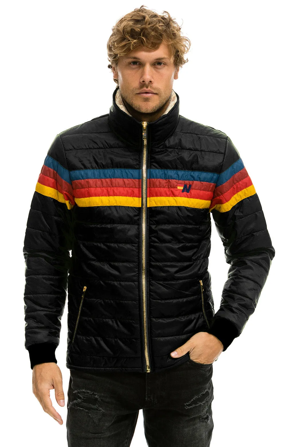 4 STRIPE RAINBOW SLEEVE JACKET  -  BLACK