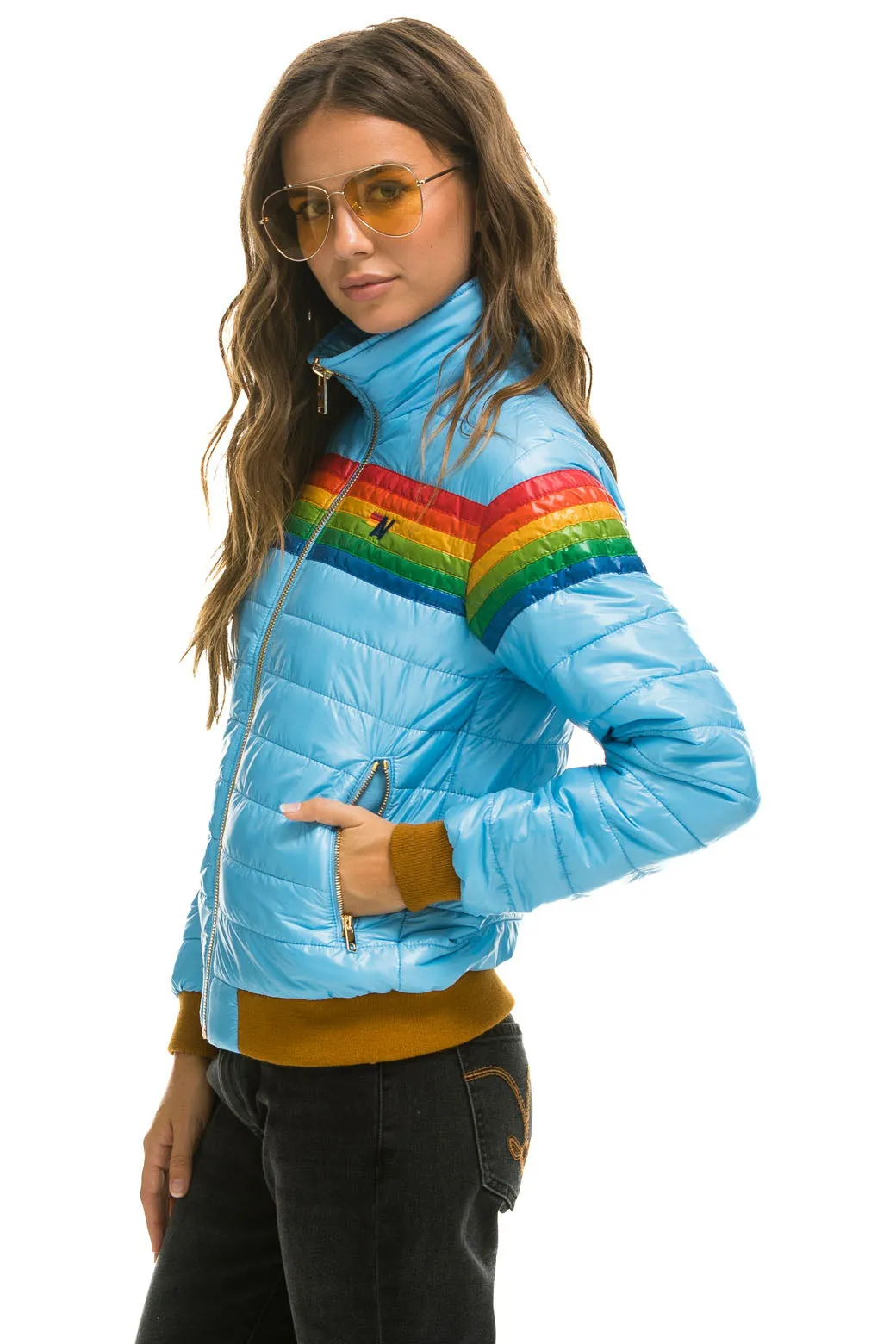 6 STRIPE RAINBOW SLEEVE JACKET -  GLOSSY SKY