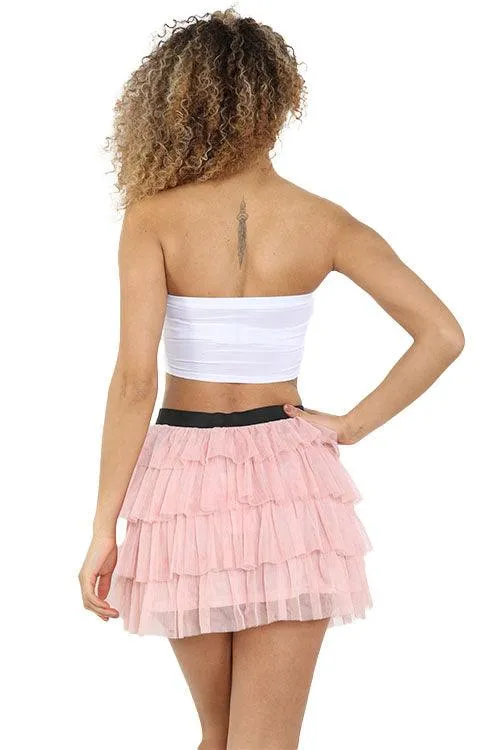 Adults 2 Layers Pink Bow Belt Mesh Tiered Tutu Skirt Ladies Dancewear 1980’s Fancy Dress