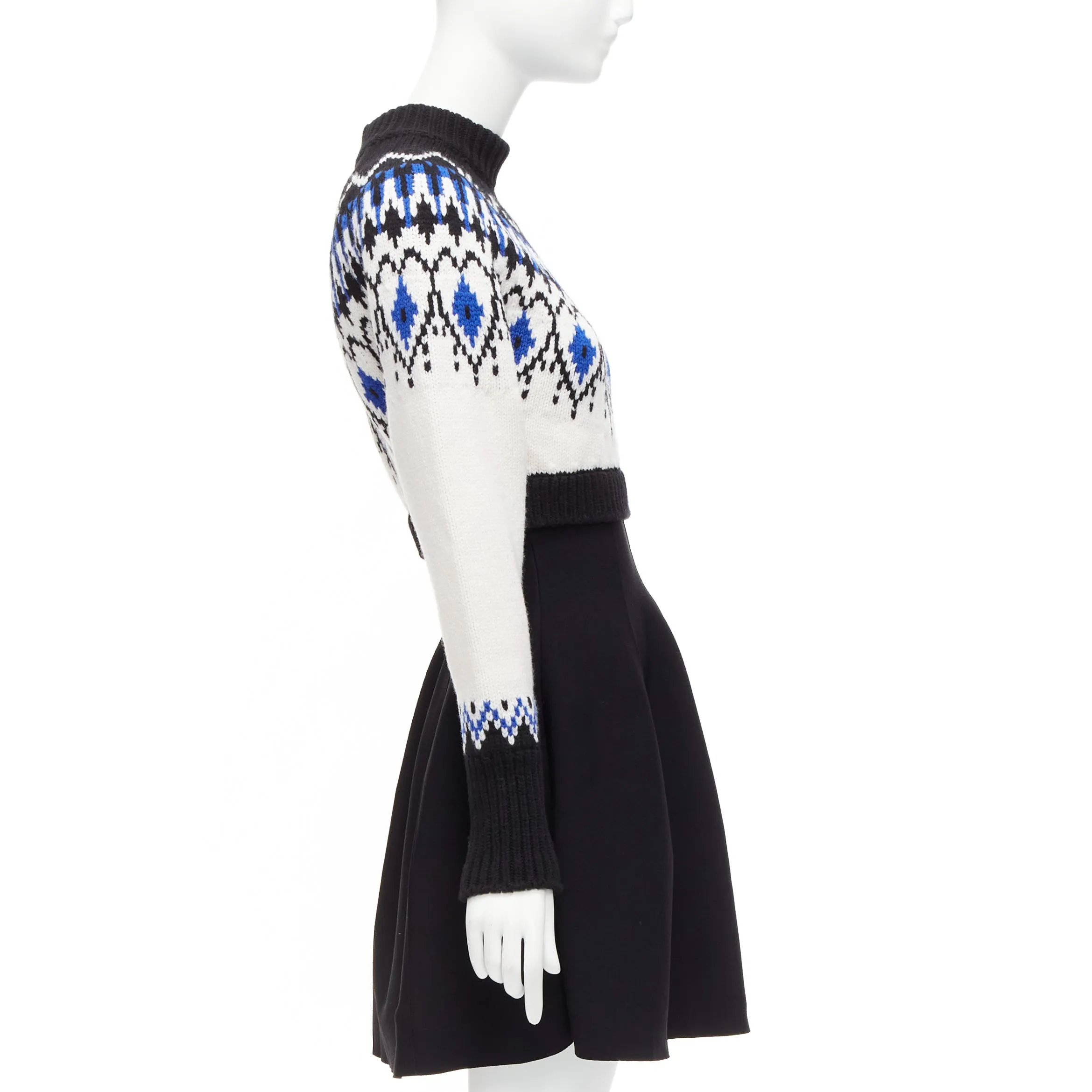 ALEXANDER MCQUEEN 2022 100%wool blue black fairisle long sleeve sweater dress XS