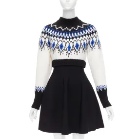 ALEXANDER MCQUEEN 2022 100%wool blue black fairisle long sleeve sweater dress XS