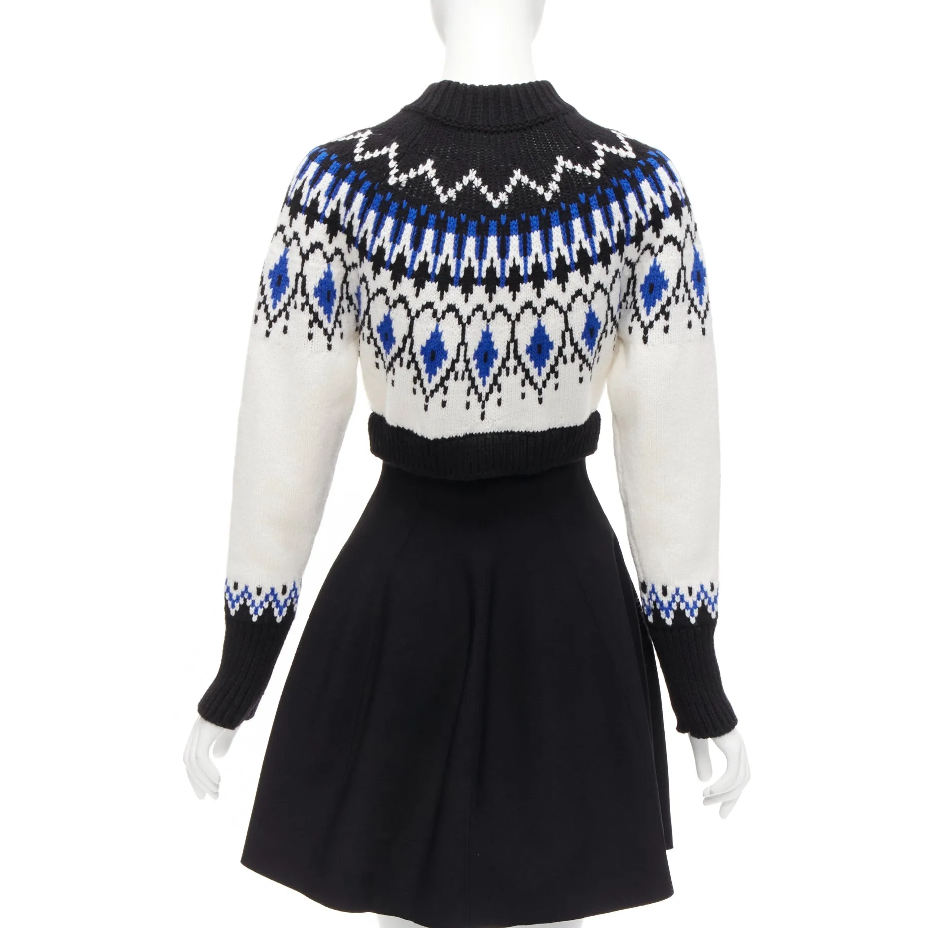 ALEXANDER MCQUEEN 2022 100%wool blue black fairisle long sleeve sweater dress XS
