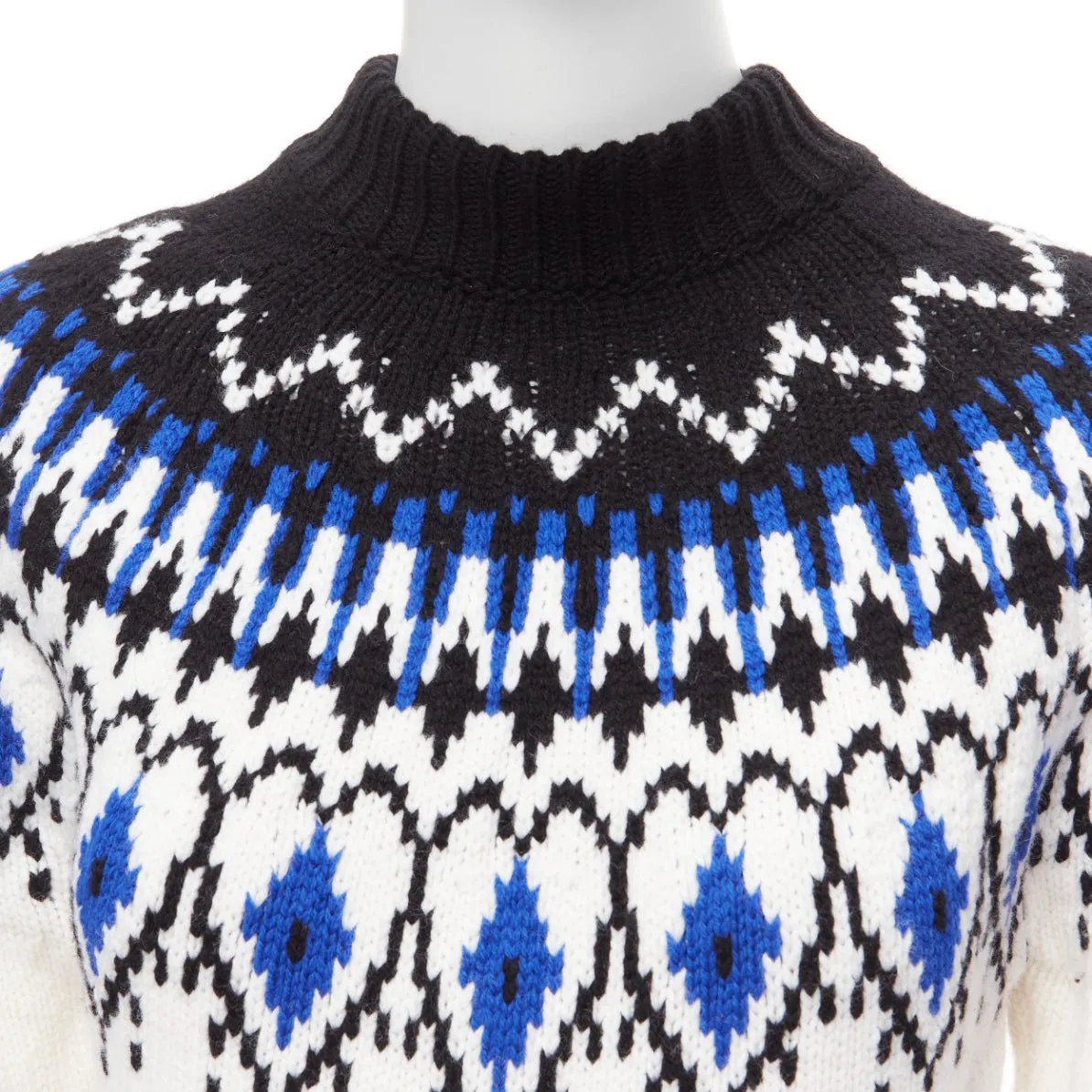 ALEXANDER MCQUEEN 2022 100%wool blue black fairisle long sleeve sweater dress XS