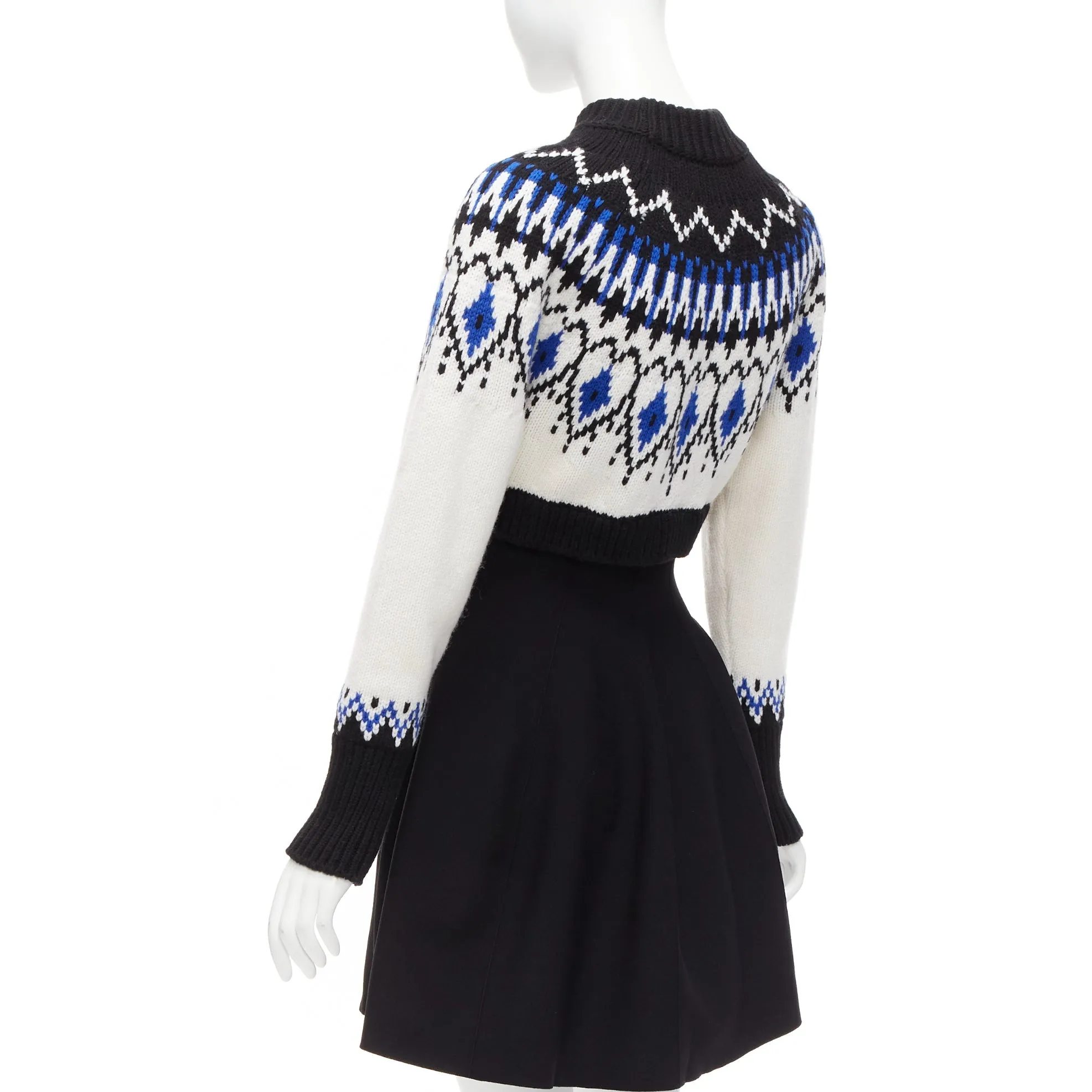 ALEXANDER MCQUEEN 2022 100%wool blue black fairisle long sleeve sweater dress XS