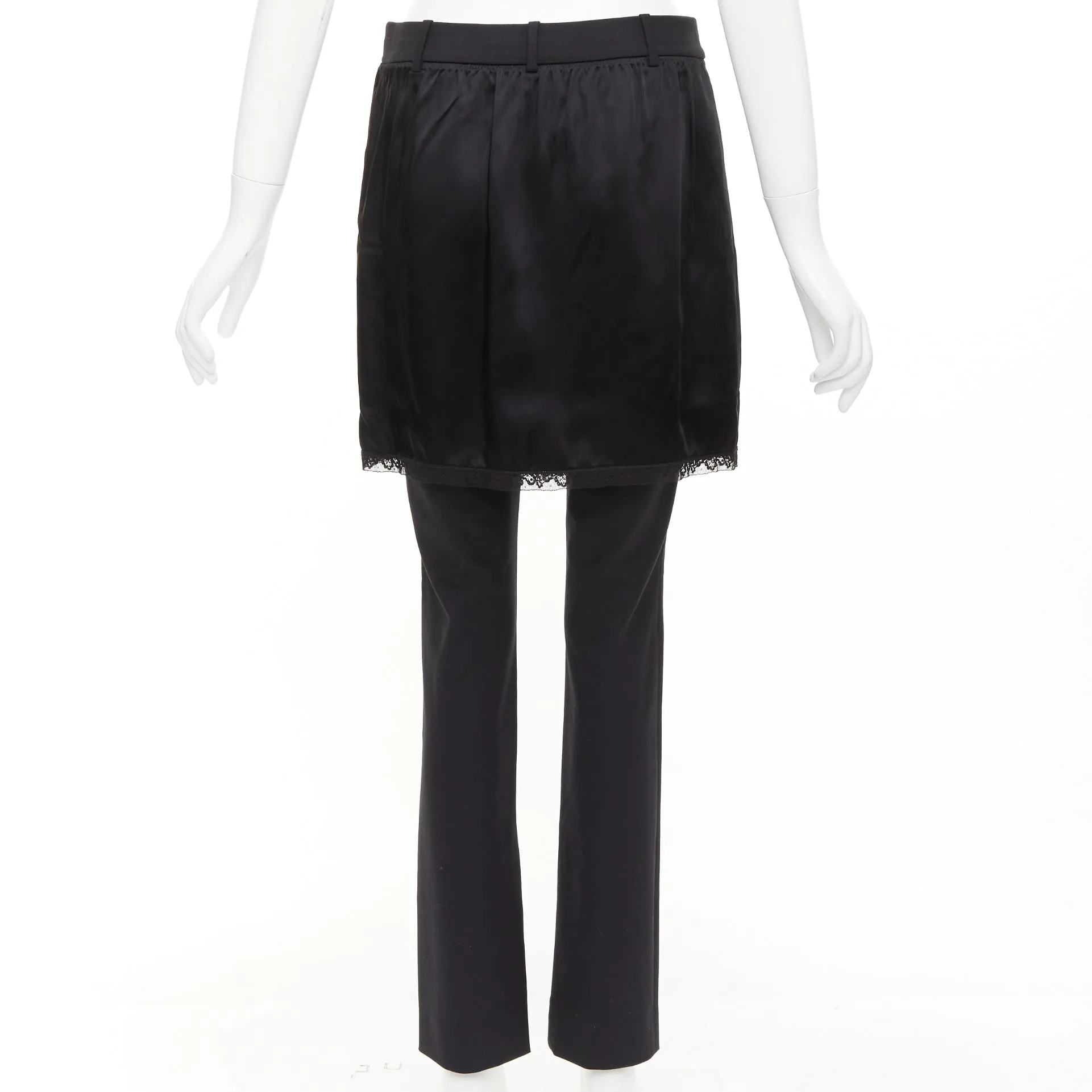 ALEXANDER WANG black satin lace skirt overlay layered trousers pants US2 S