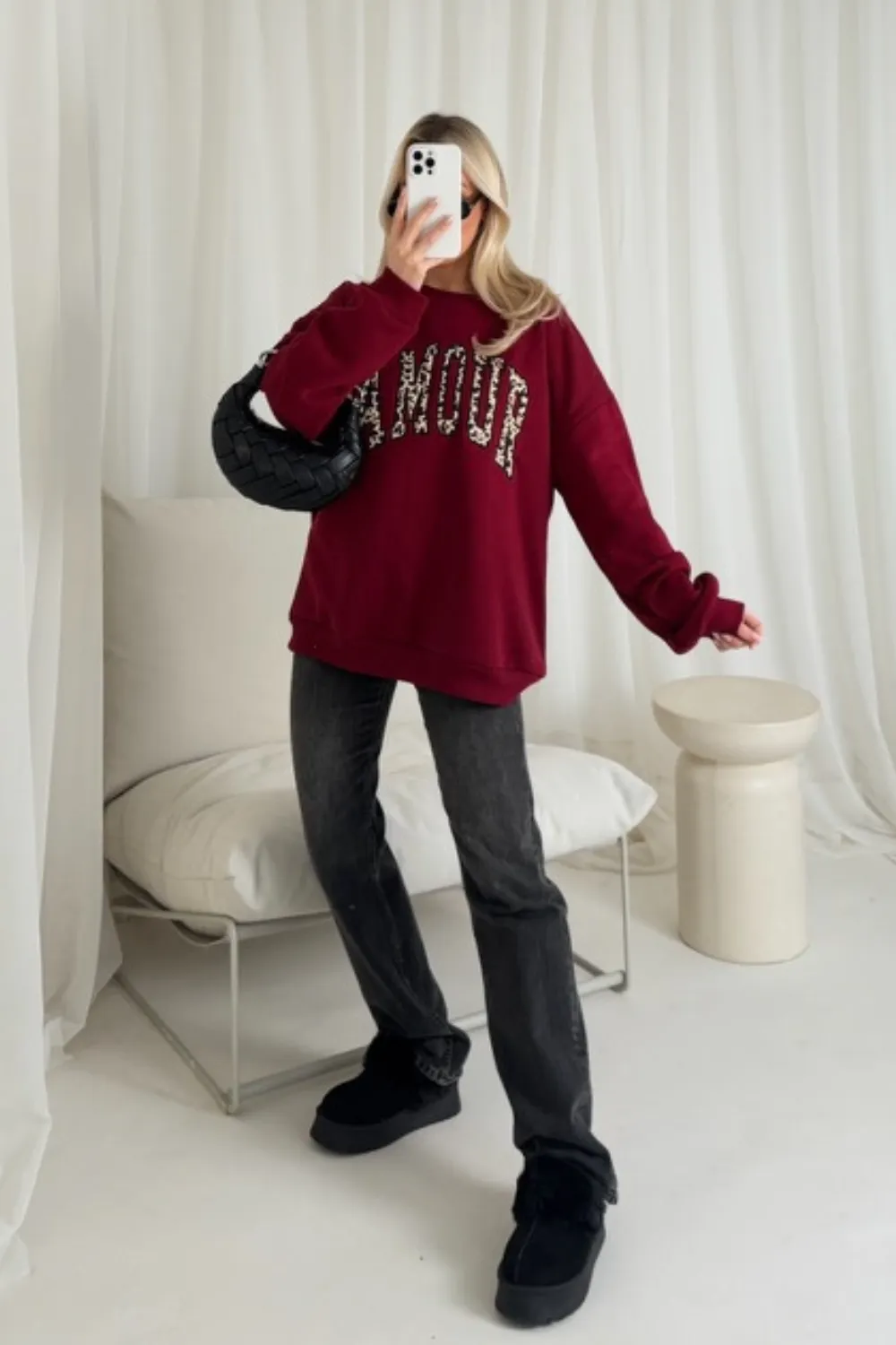 Amour burgundy embroidered leopard sweater