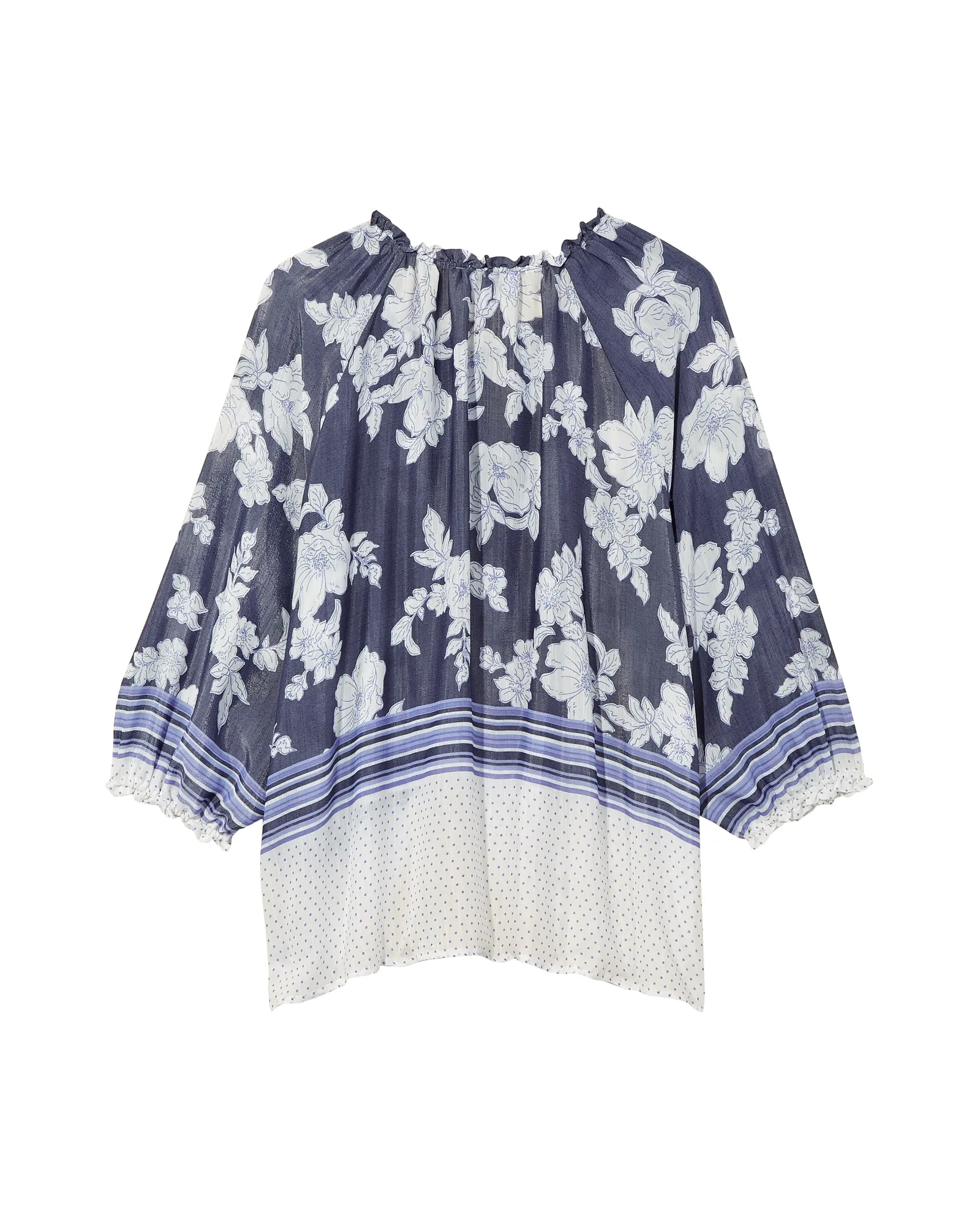 Anita Tie Neck Peasant Blouse | Azure Blue / White