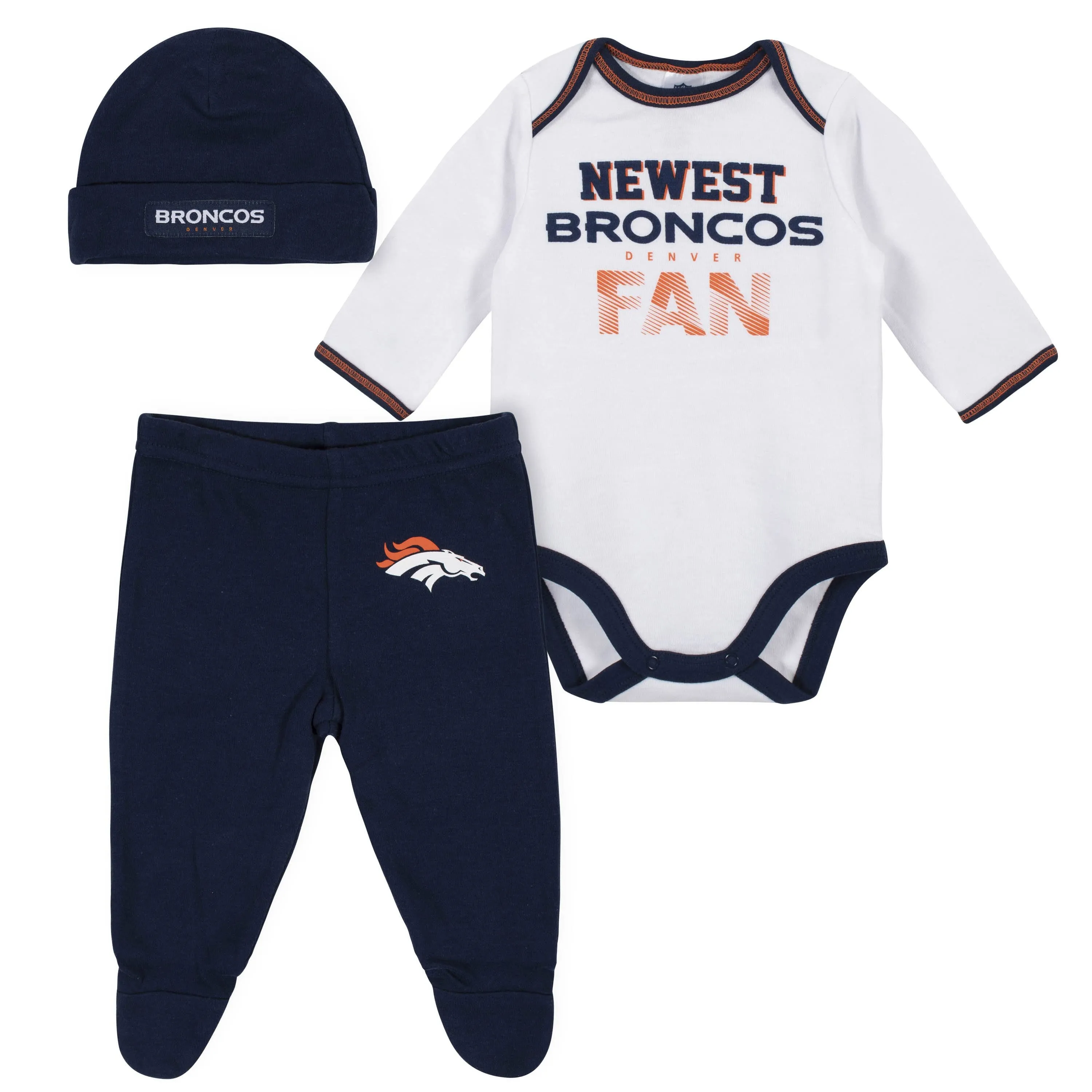 Baby Boys Denver Broncos 3-Piece Bodysuit, Pant and Cap Set