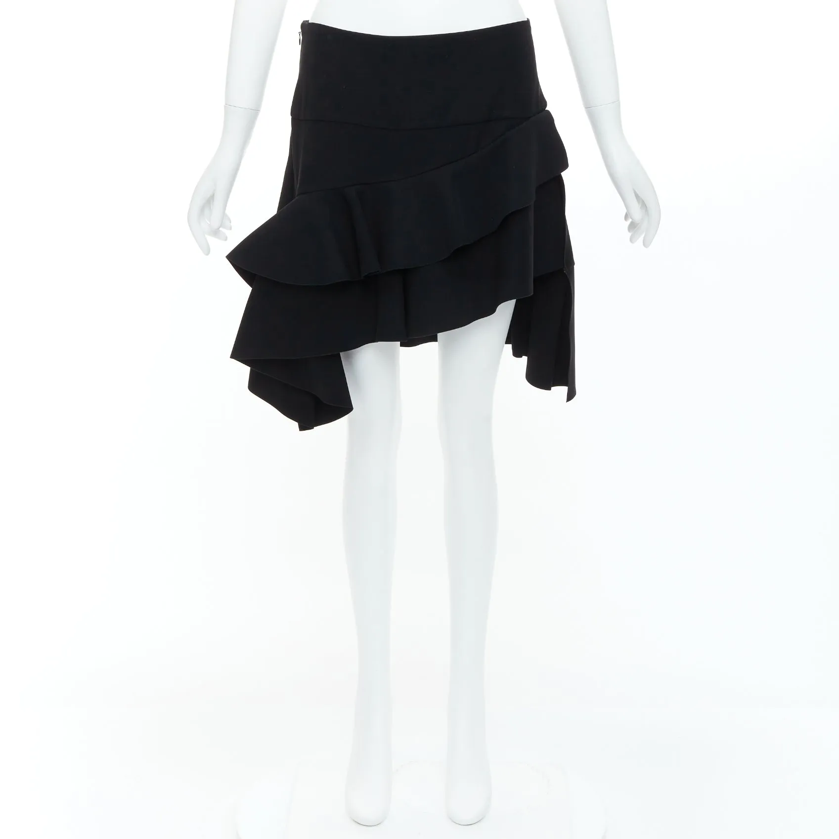 BALENCIAGA 2012 Runway black scuba structured ruffle slit skirt FR40 L