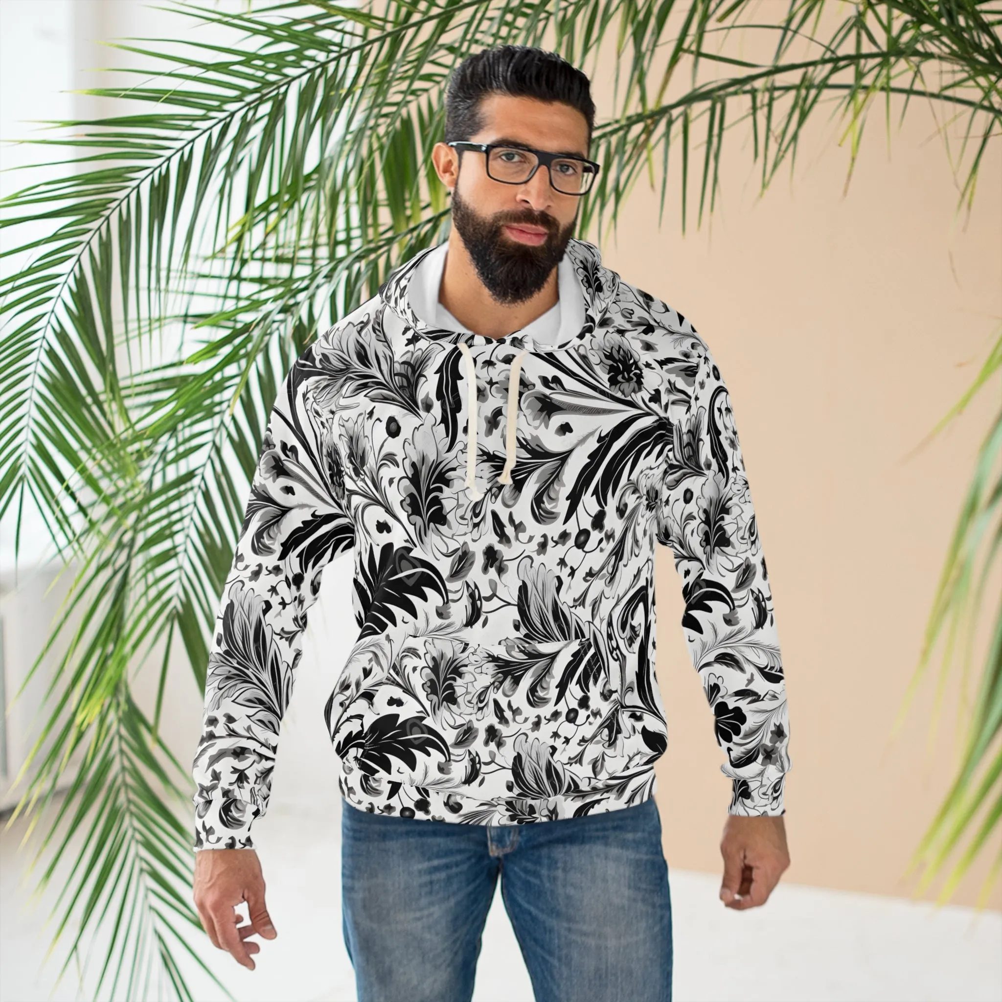B&W Paisley Unisex Pullover Hoodie (AOP)