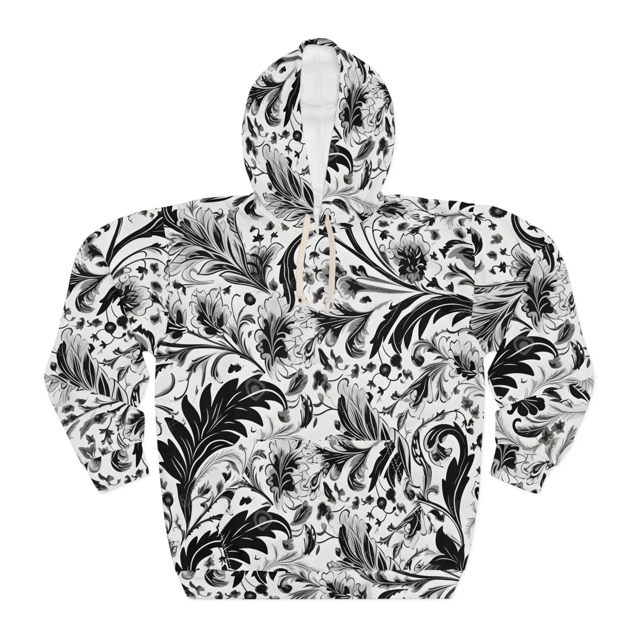 B&W Paisley Unisex Pullover Hoodie (AOP)