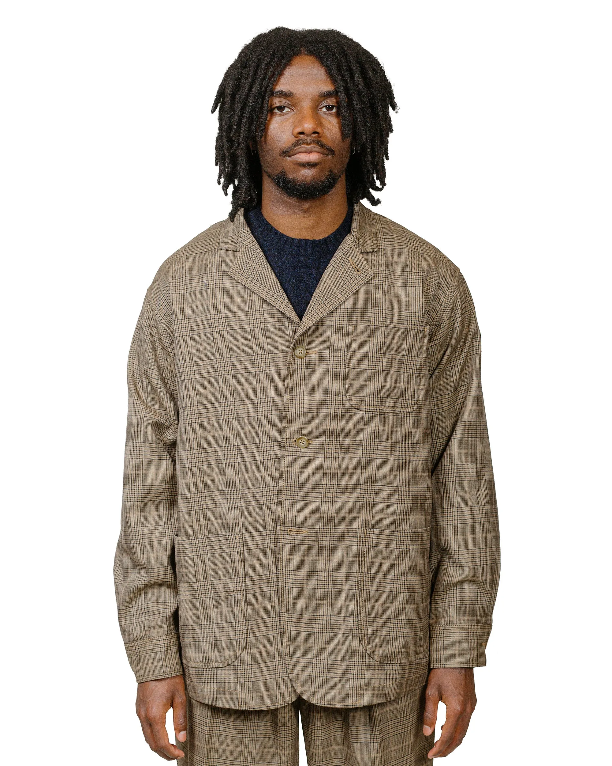 Beams Plus 4B Cuffs Jacket TW Plaid Light Brown