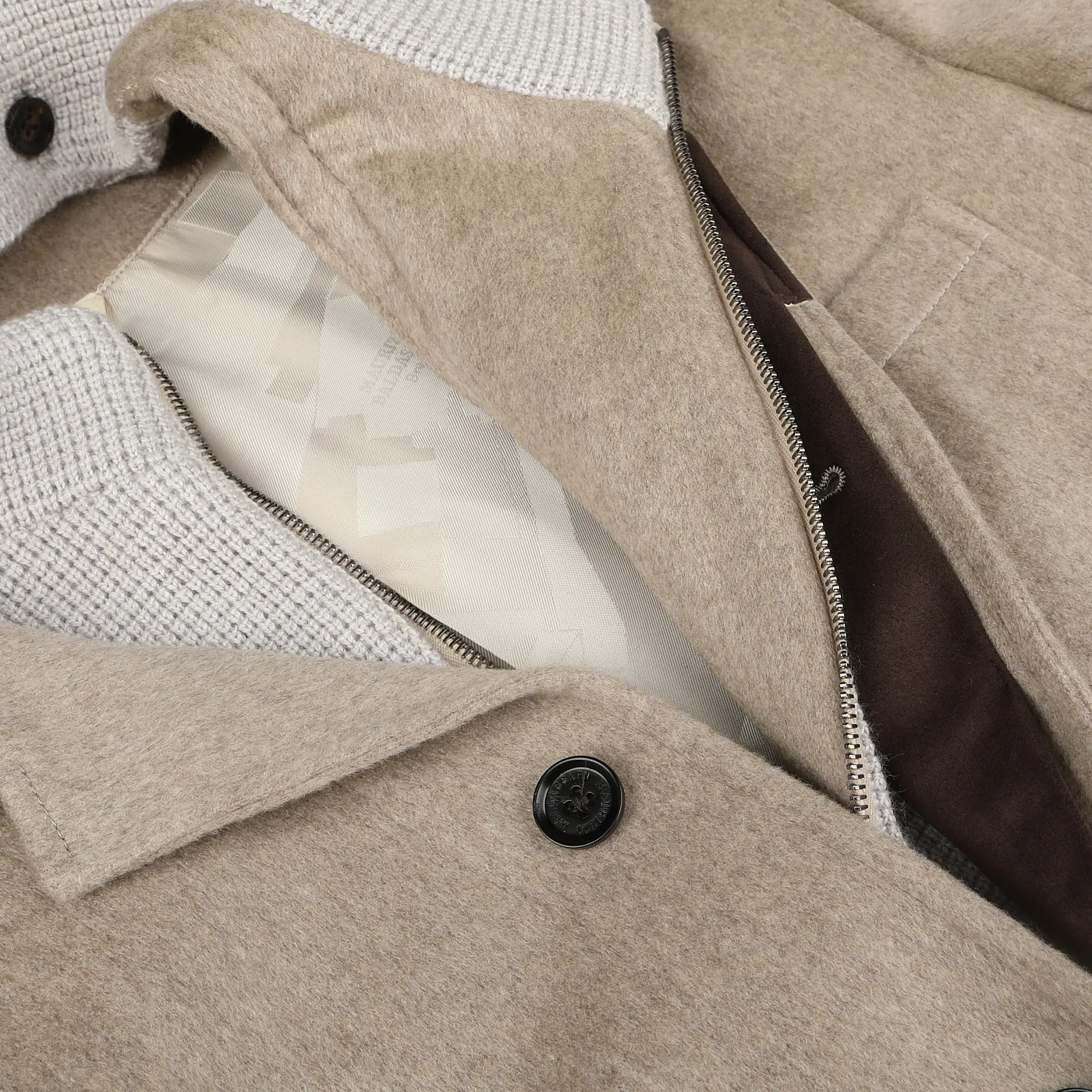 Beige Cashmere Half Padded Chore Coat