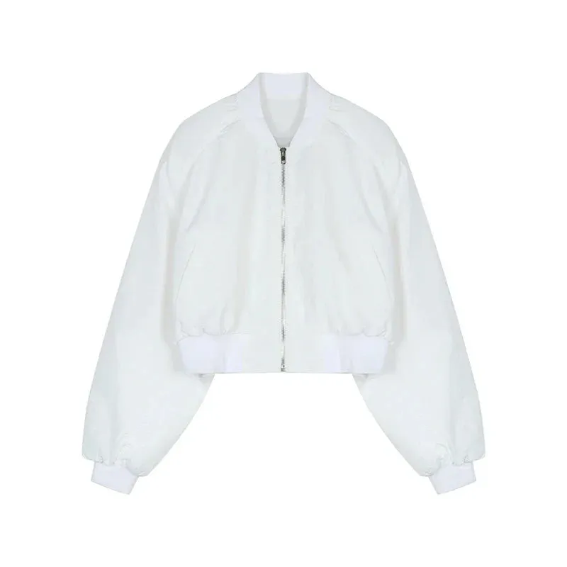 Black Friday Joskaa Casual Bomber Jacket Women Oversized Streetwear Zip Up Cropped Coat Korean Style Autumn Fashion Long Sleeve Clothes Chic