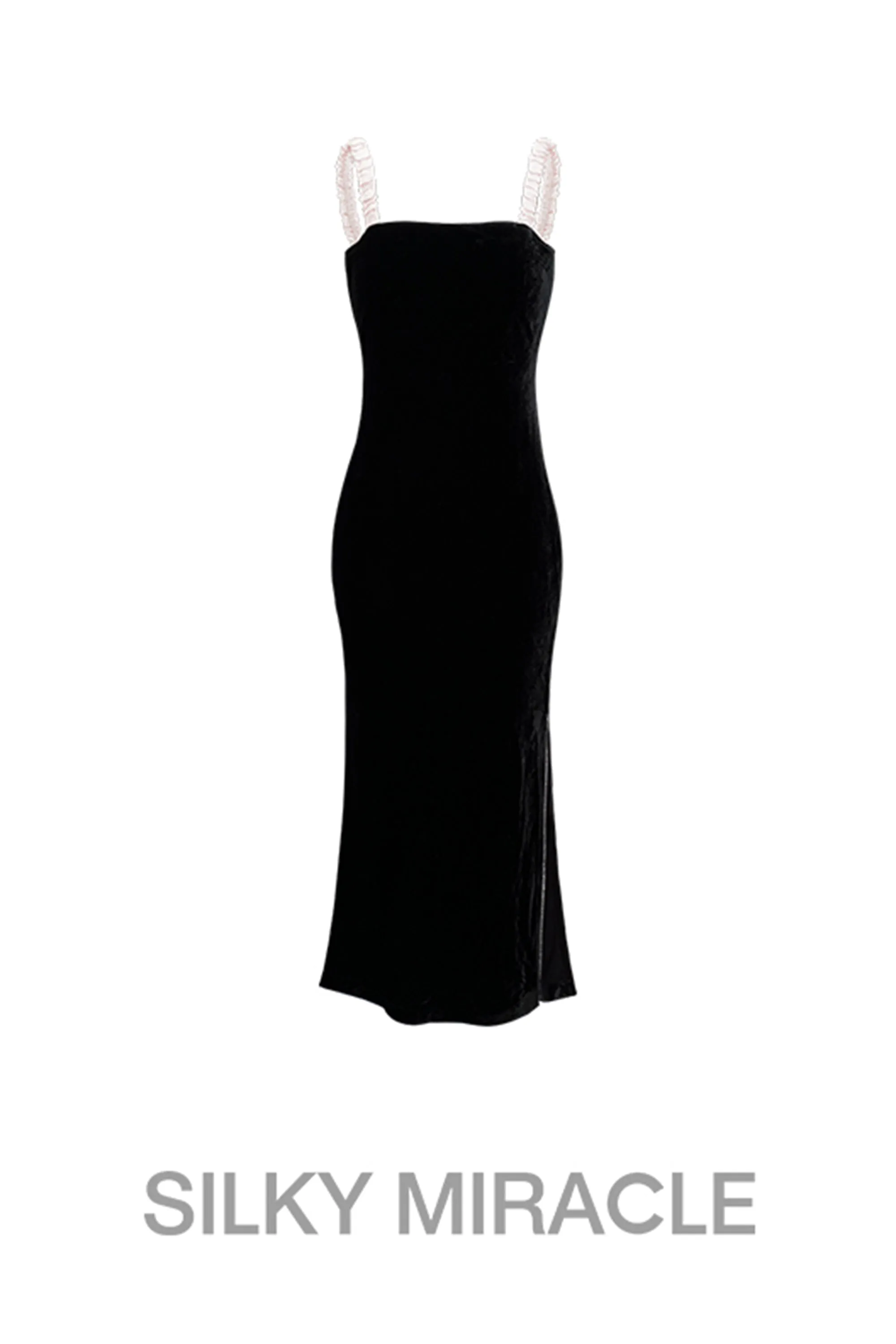 Black Velvet Midi Silk Slip Dress