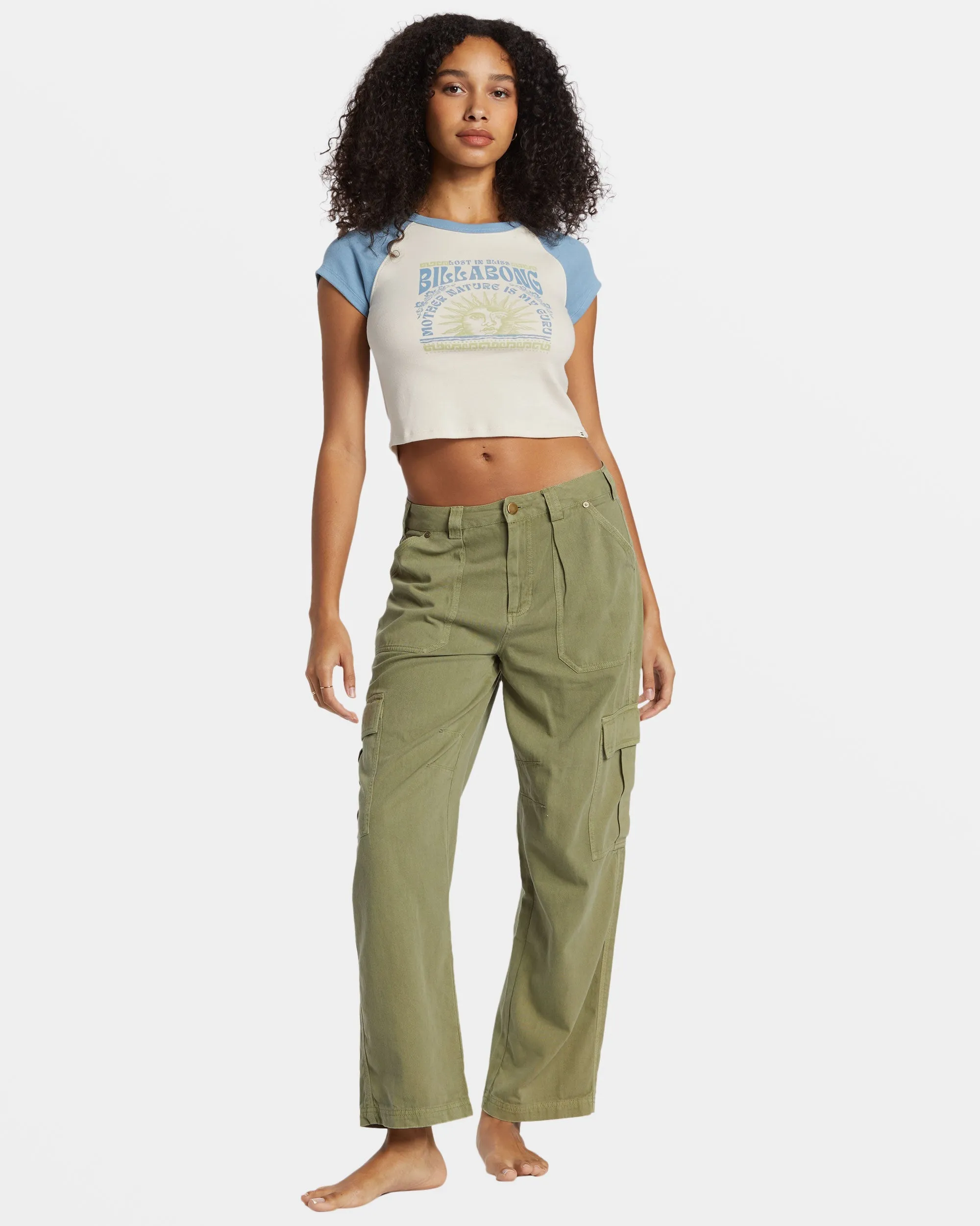 Blissed Cropped Raglan T-Shirt - Blue Shadow
