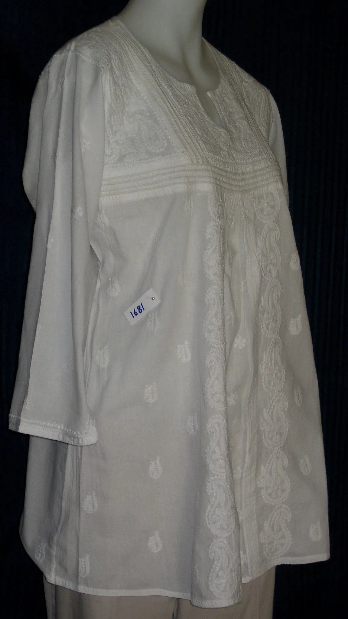 Blouse 1677 White Cotton Hand Craft Tunic Kurti Shieno Sarees