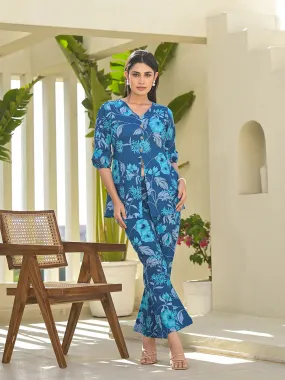 Blue Cotton Ethnic Motifs Print Co-Ord Set