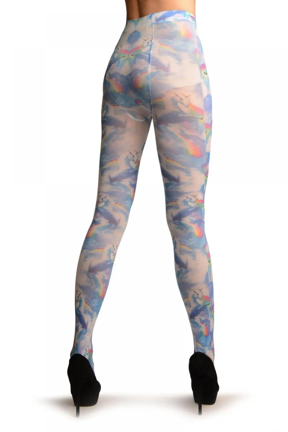 Blue Sky, Unicorn & Rainbow Printed Tights