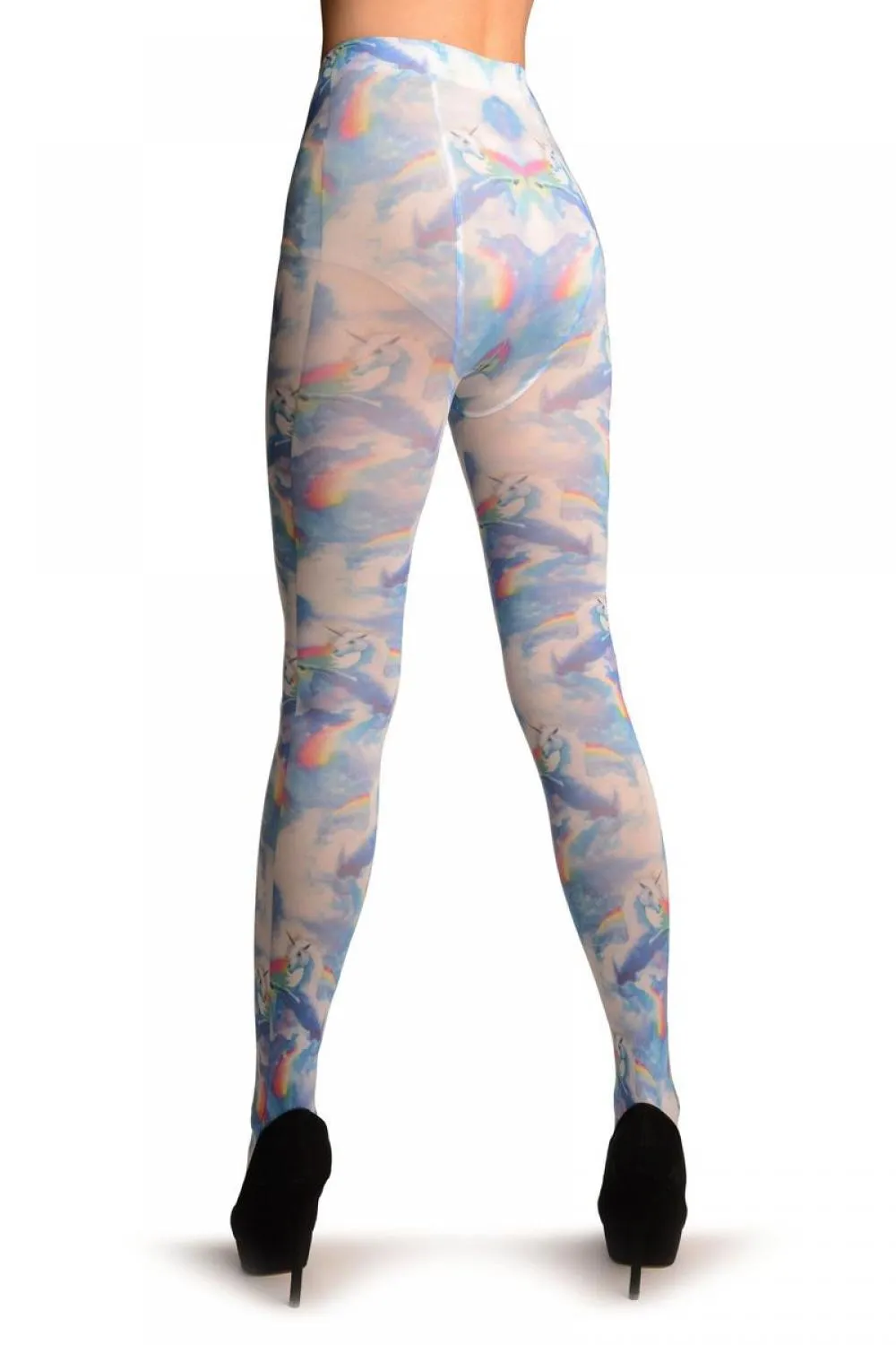 Blue Sky, Unicorn & Rainbow Printed Tights