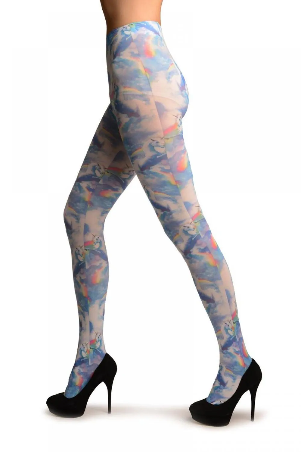 Blue Sky, Unicorn & Rainbow Printed Tights