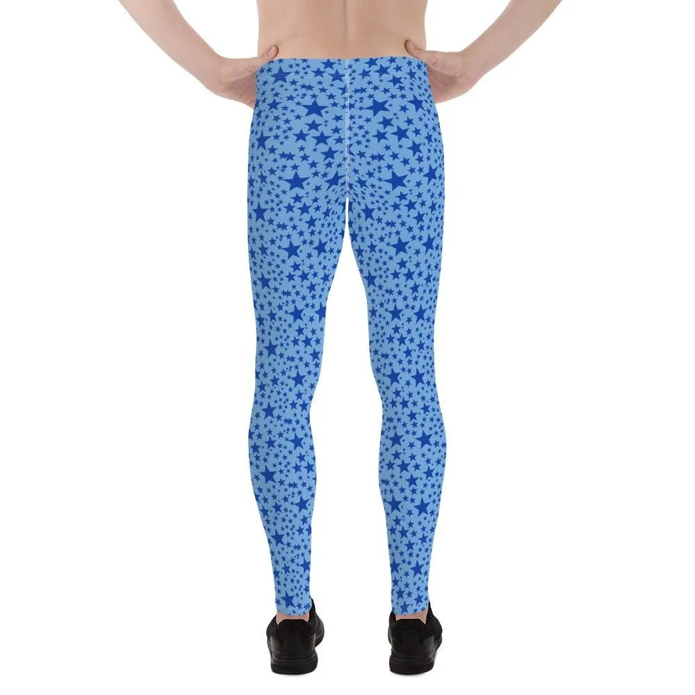Blue Star Meggings, Star Pattern Men's Leggings Compression Pants - Made in USA/EU