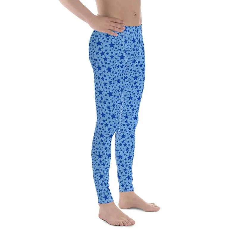 Blue Star Meggings, Star Pattern Men's Leggings Compression Pants - Made in USA/EU