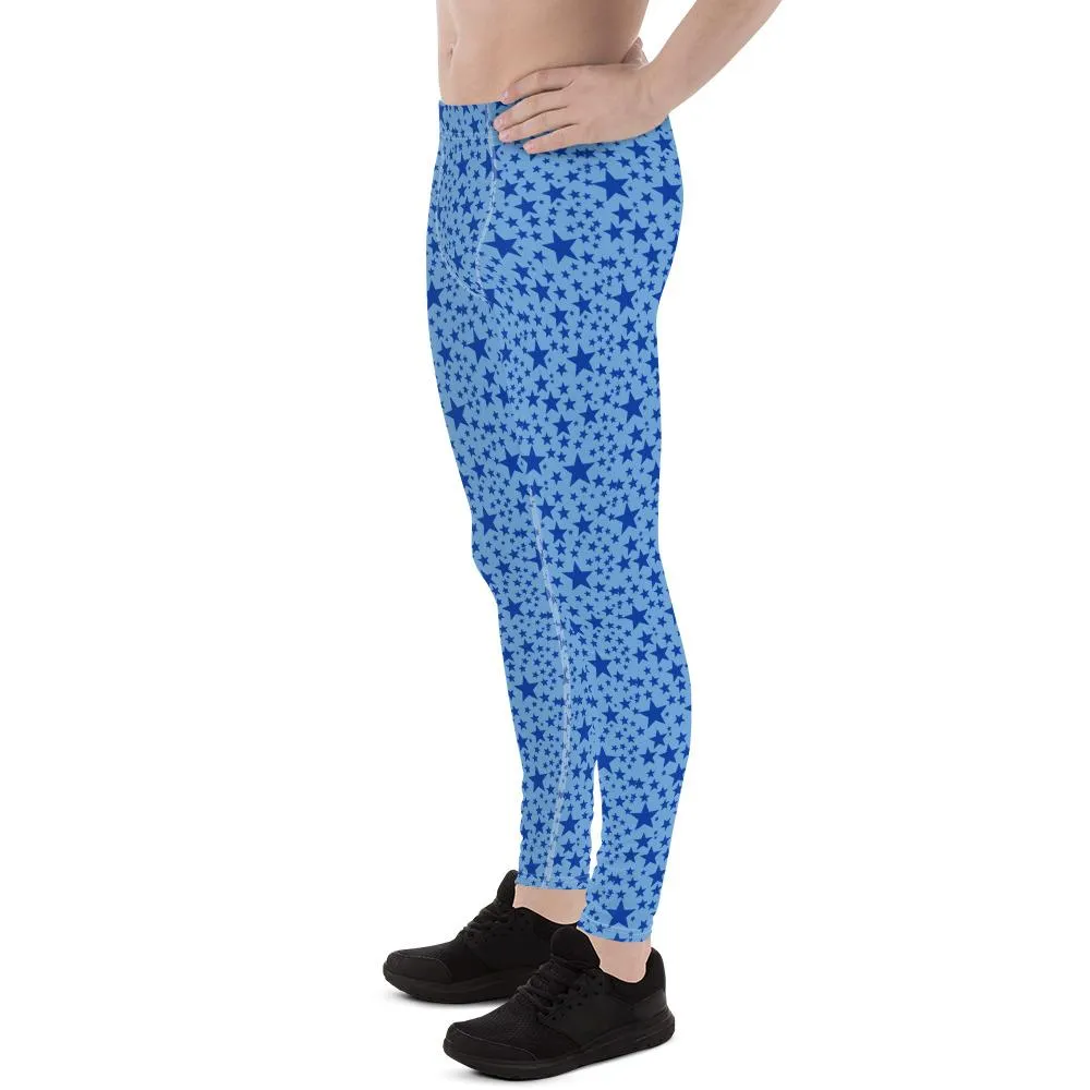 Blue Star Meggings, Star Pattern Men's Leggings Compression Pants - Made in USA/EU