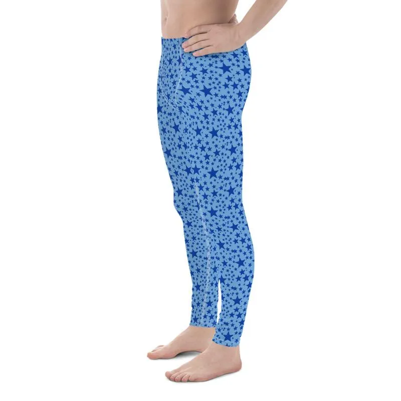 Blue Star Meggings, Star Pattern Men's Leggings Compression Pants - Made in USA/EU