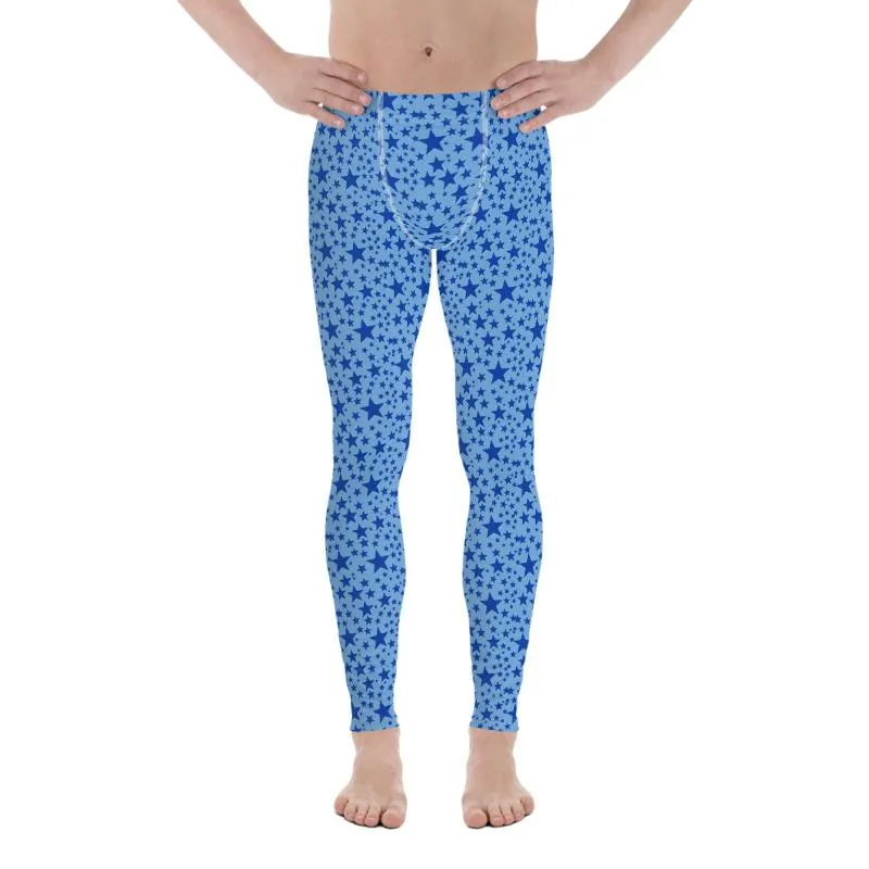 Blue Star Meggings, Star Pattern Men's Leggings Compression Pants - Made in USA/EU