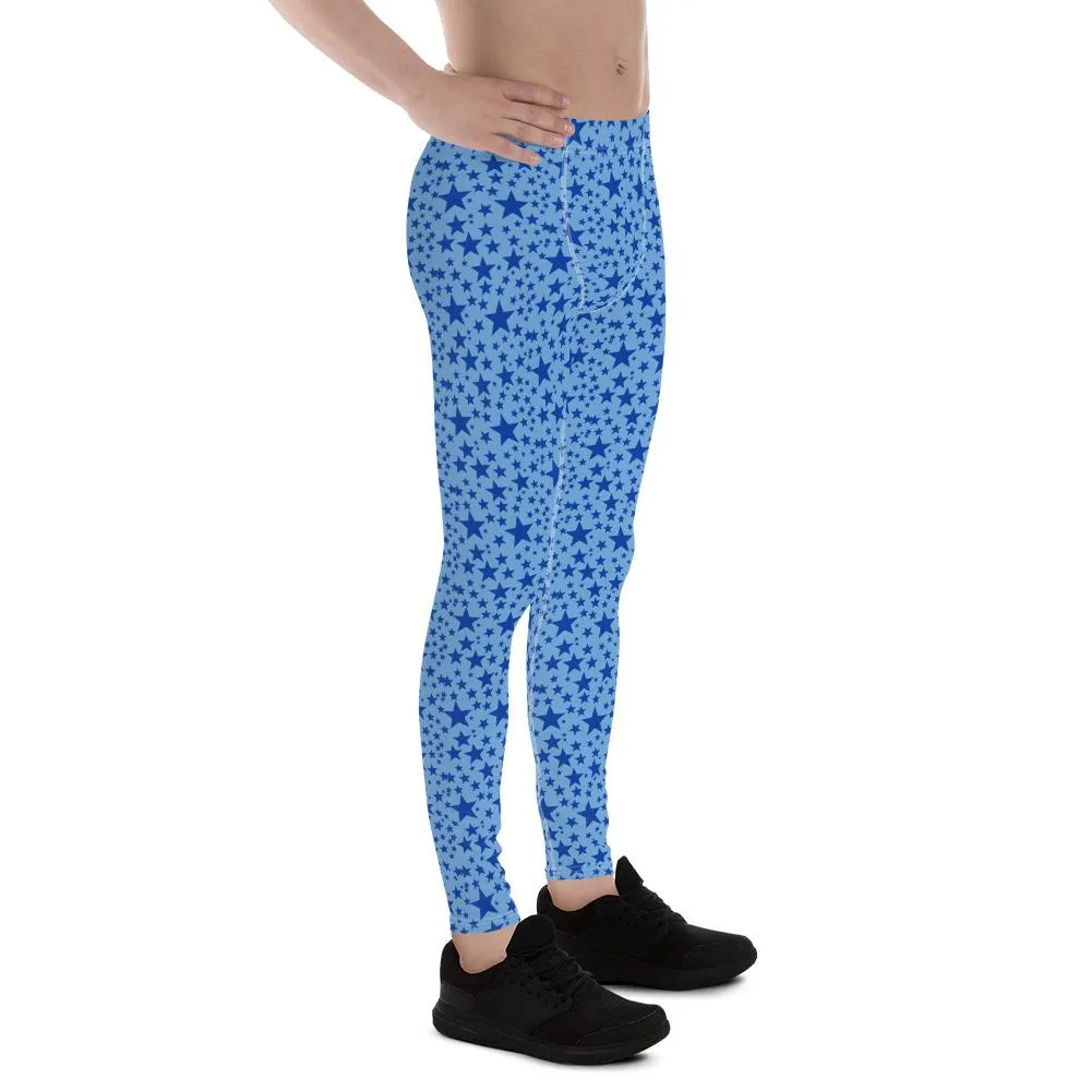 Blue Star Meggings, Star Pattern Men's Leggings Compression Pants - Made in USA/EU