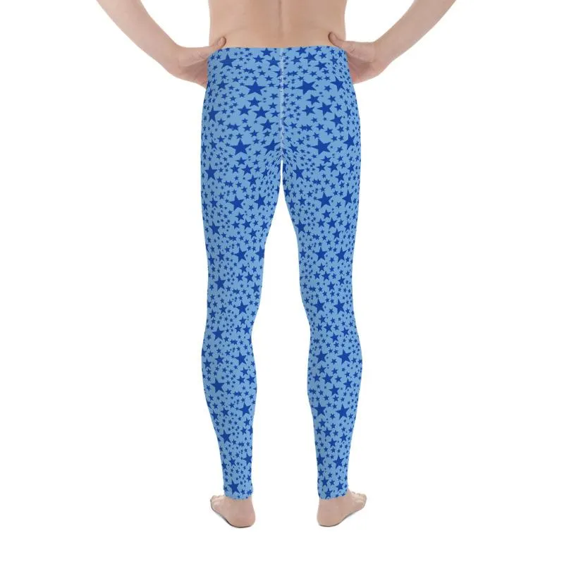 Blue Star Meggings, Star Pattern Men's Leggings Compression Pants - Made in USA/EU