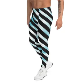 Blue Tie Dye Meggings, Designer Diagonal Striped Men's Leggings Compression Tights For Men - Made in USA/EU/MX