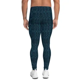 Blue Tiger Men's Leggings, Tiger Stripe Animal Print Meggings Compression Tights-Made in USA/EU