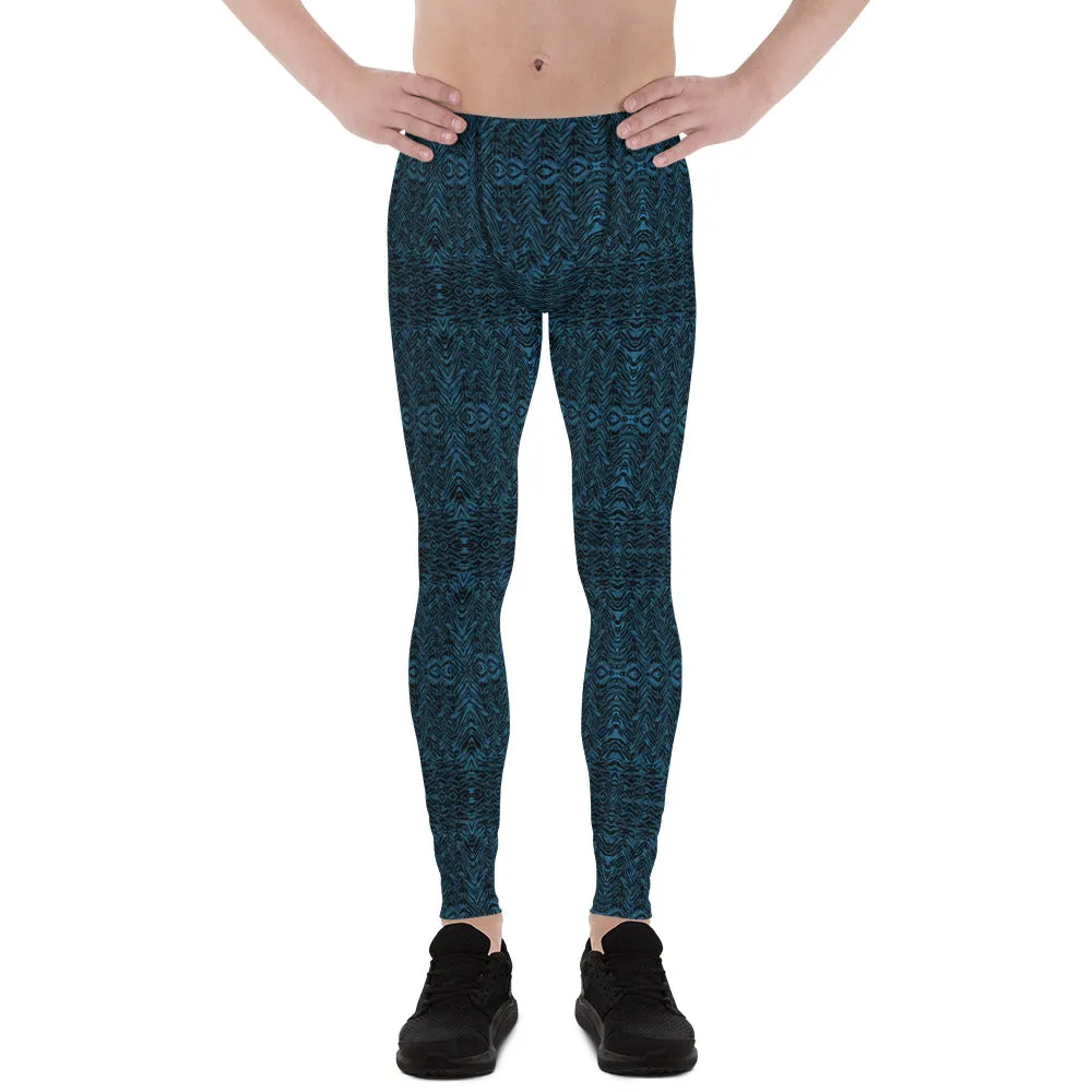 Blue Tiger Men's Leggings, Tiger Stripe Animal Print Meggings Compression Tights-Made in USA/EU